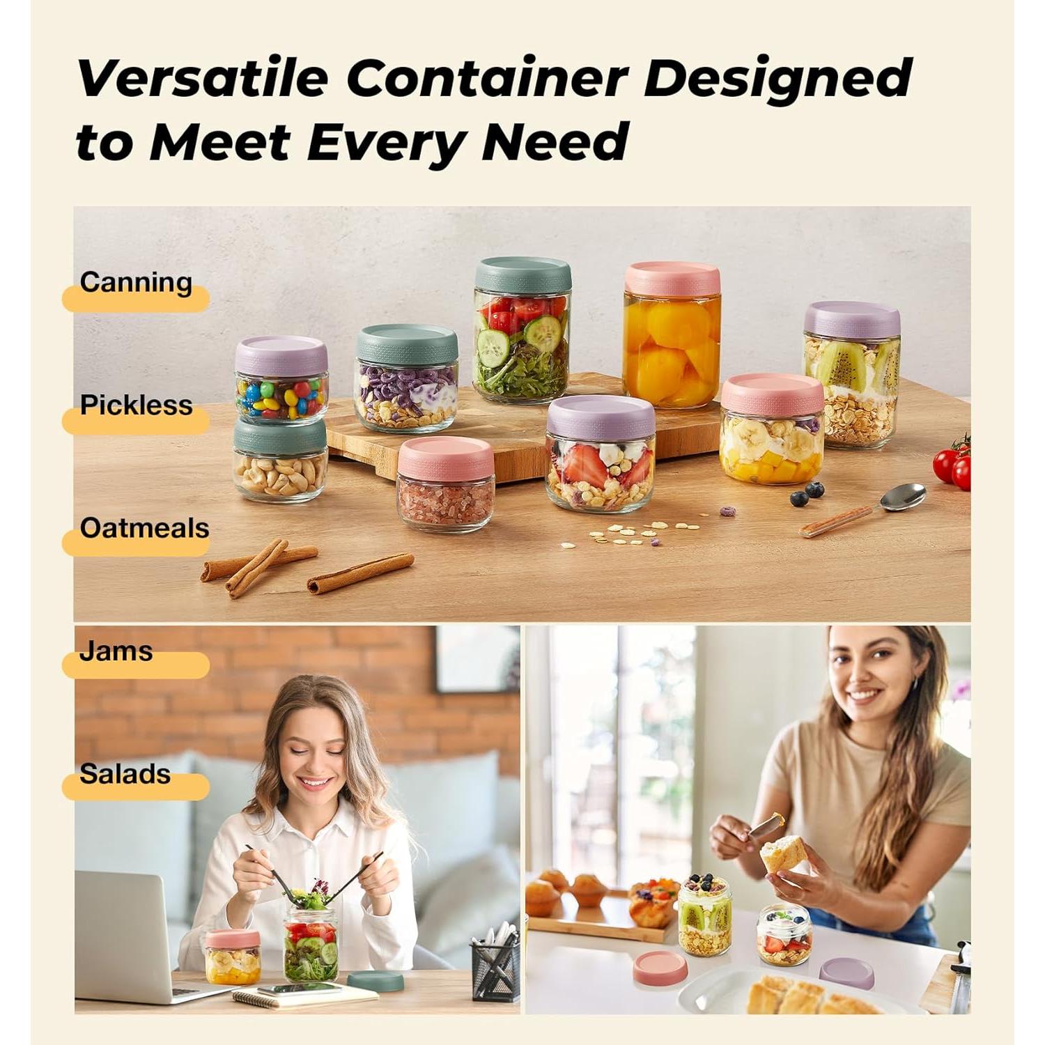 Juego de 9 Tarros de Vidrio Mason para Avena Nocturna 16oz 10oz 4oz