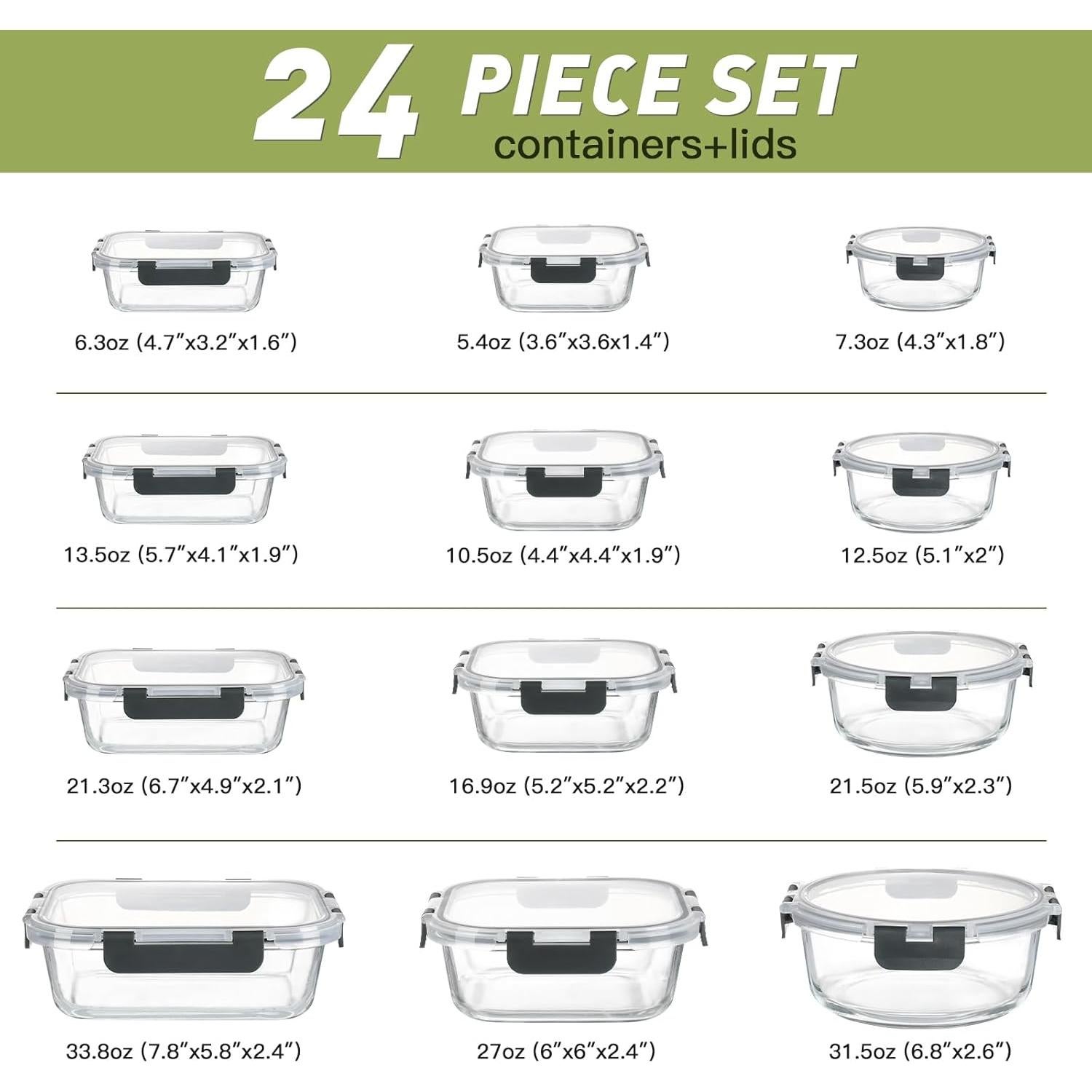 Juego de 24 Contenedores de Almacenamiento de Vidrio BAYZZ