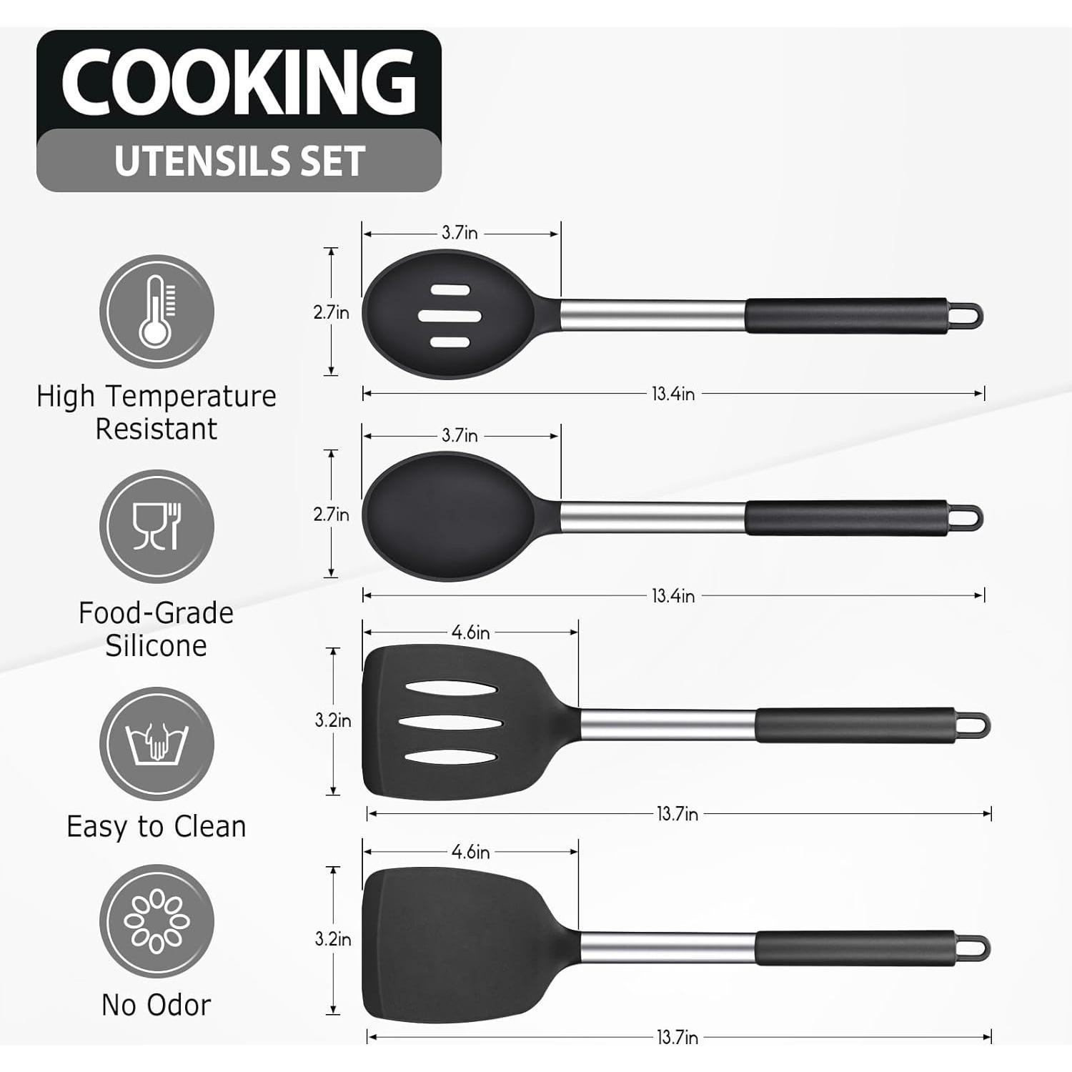 Paquete de 4 utensilios de cocina DaiRen Kitchen - Silicona y Acero Inoxidable