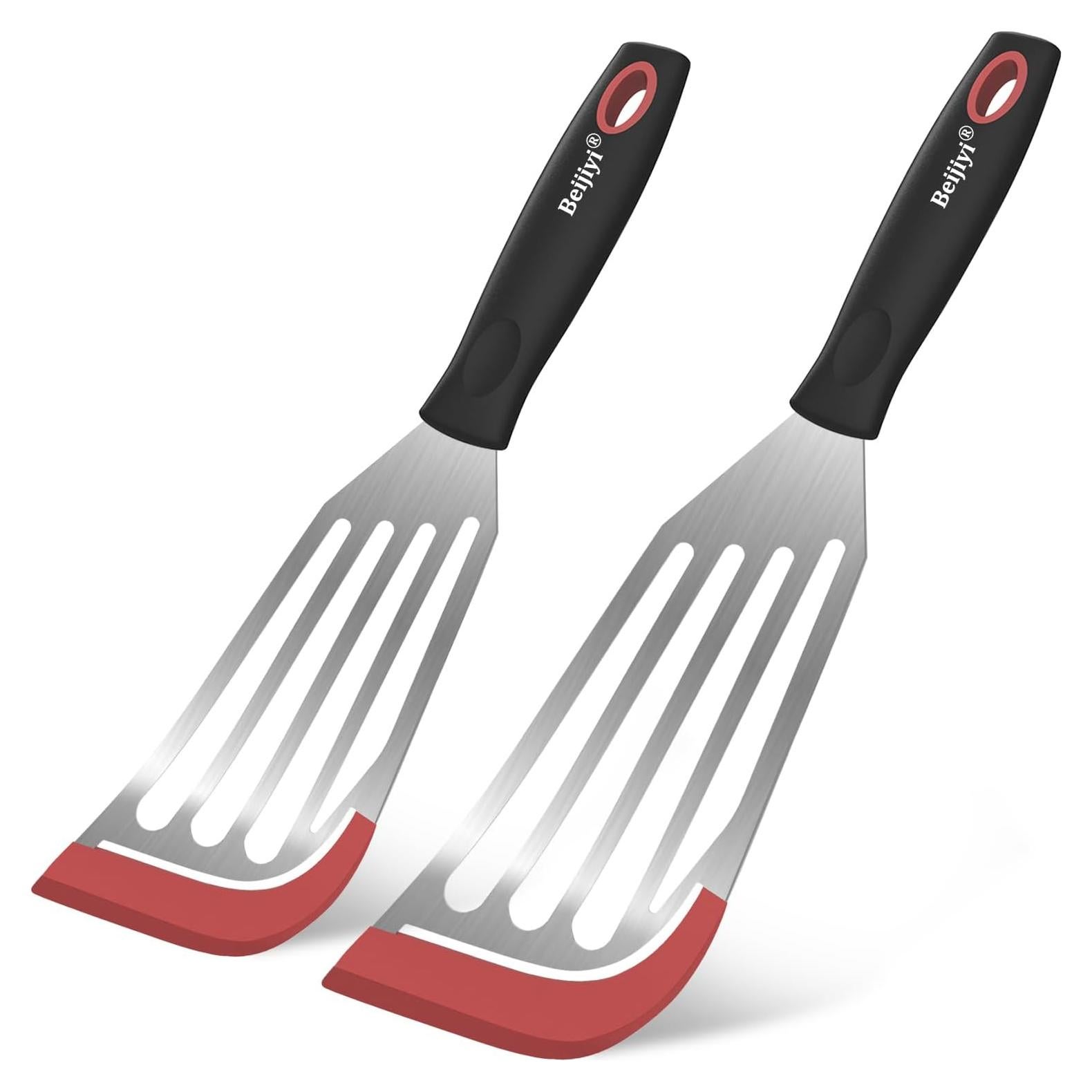 Juego de 2 espátulas para pescado Beijiyi, silicona y acero inoxidable