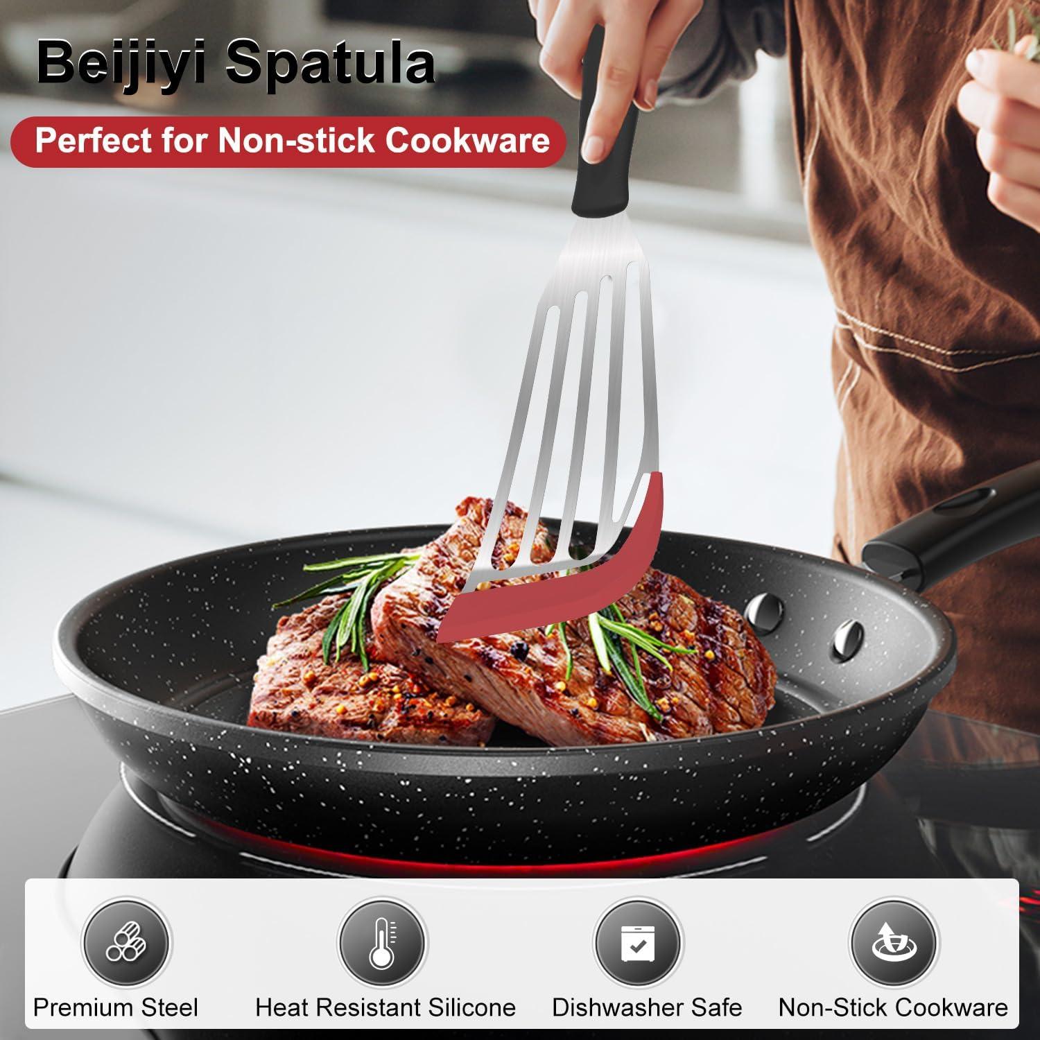 Juego de 2 espátulas para pescado Beijiyi, silicona y acero inoxidable