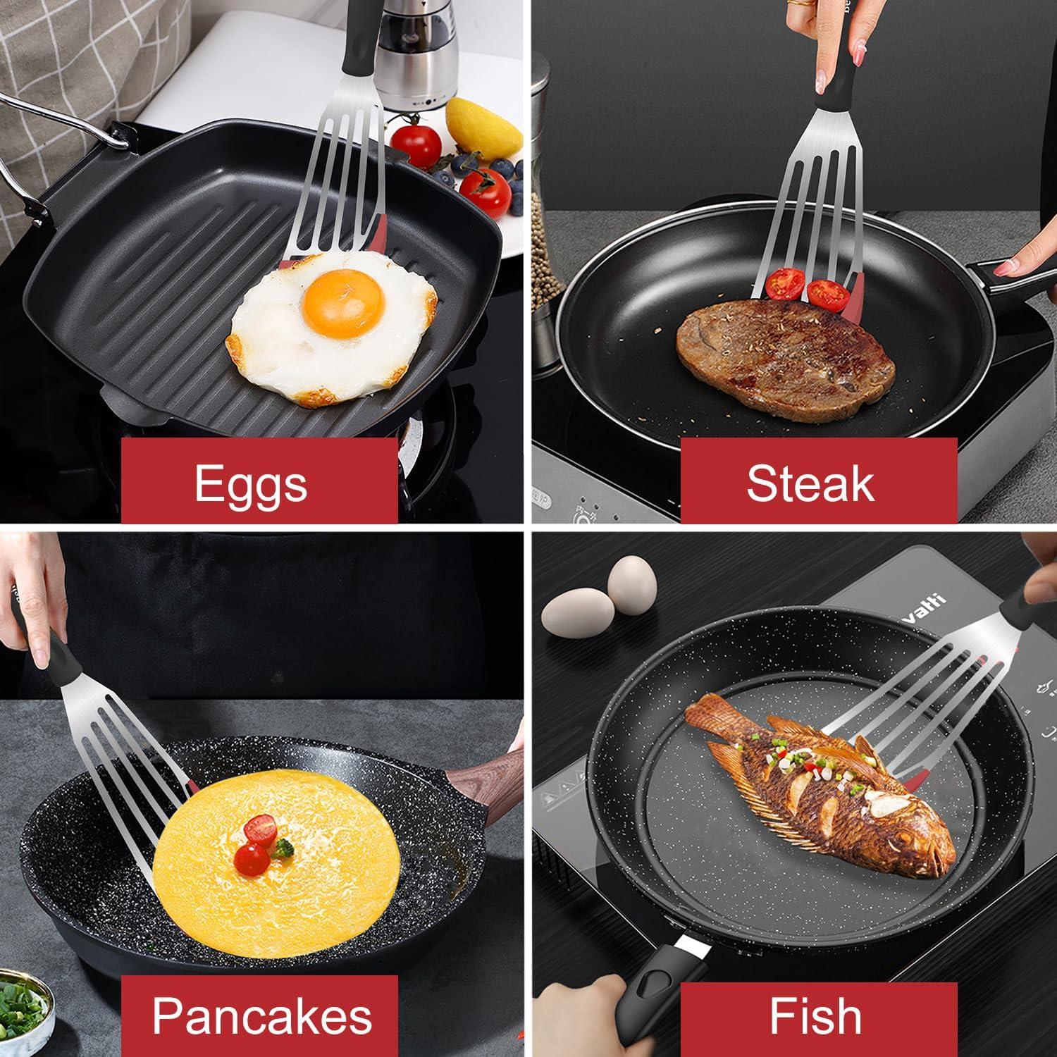 Juego de 2 espátulas para pescado Beijiyi, silicona y acero inoxidable