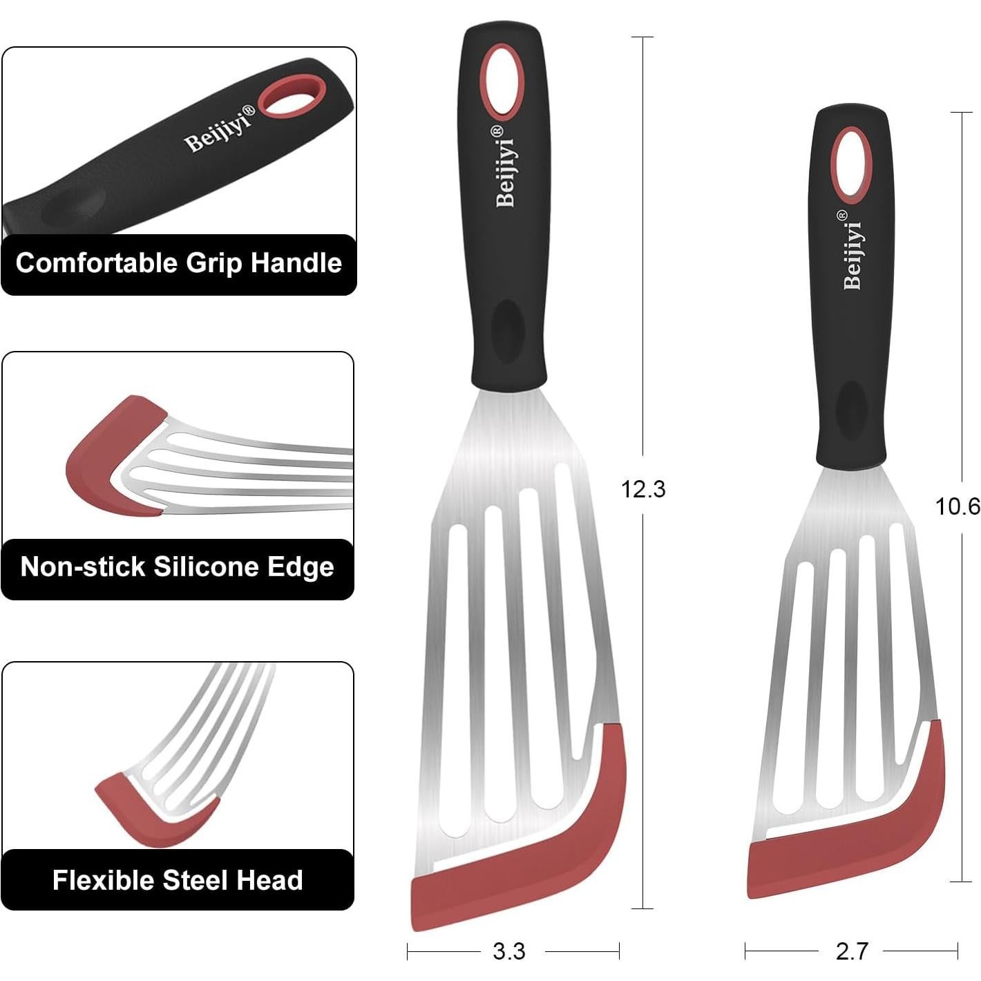 Juego de 2 espátulas para pescado Beijiyi, silicona y acero inoxidable