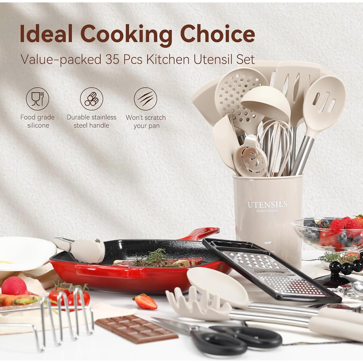 Juego de Utensilios de Cocina NCUE 35 Piezas Silicona Acero