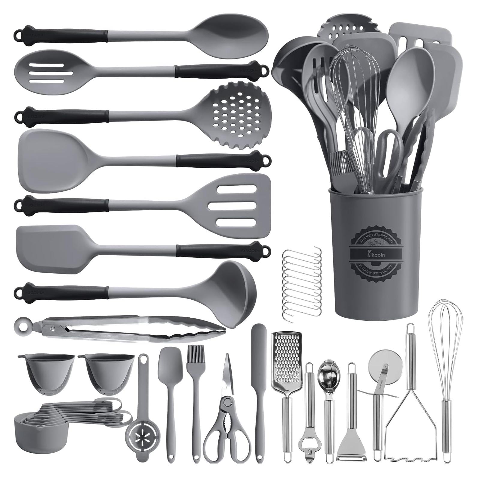 Set de Utensilios de Cocina Kikcoin 43 Piezas Silicona Gris