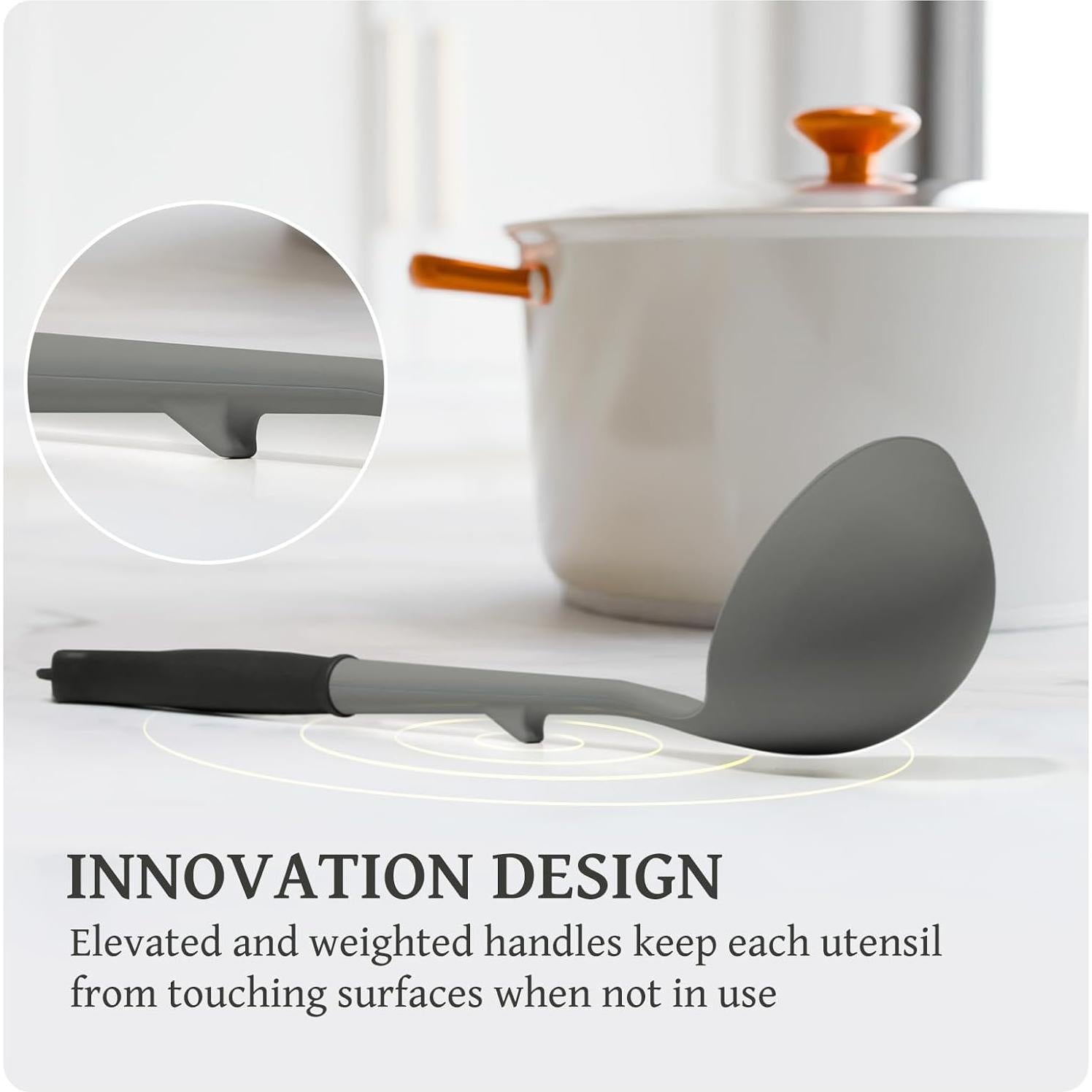 Set de Utensilios de Cocina Kikcoin 43 Piezas Silicona Gris