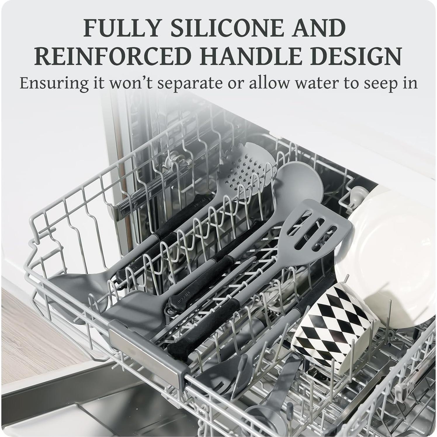 Set de Utensilios de Cocina Kikcoin 43 Piezas Silicona Gris