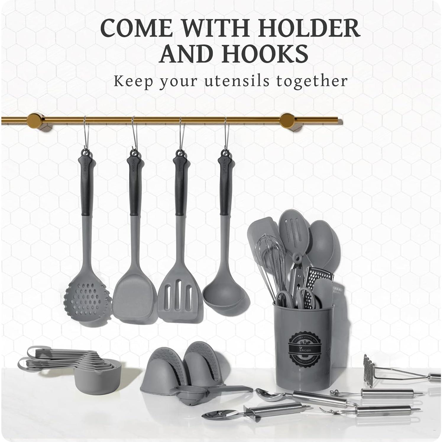 Set de Utensilios de Cocina Kikcoin 43 Piezas Silicona Gris