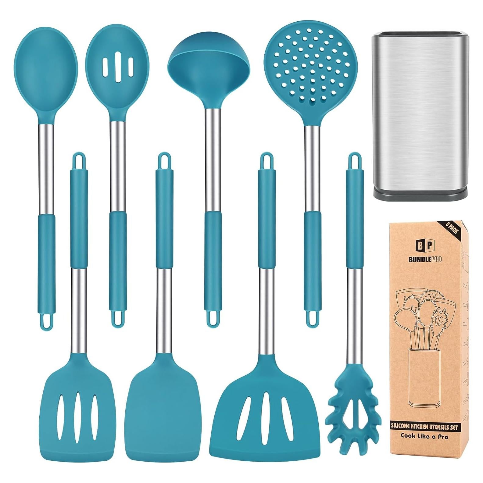 Juego de Utensilios de Cocina BUNDLEPRO 8 Piezas Silicona Azul