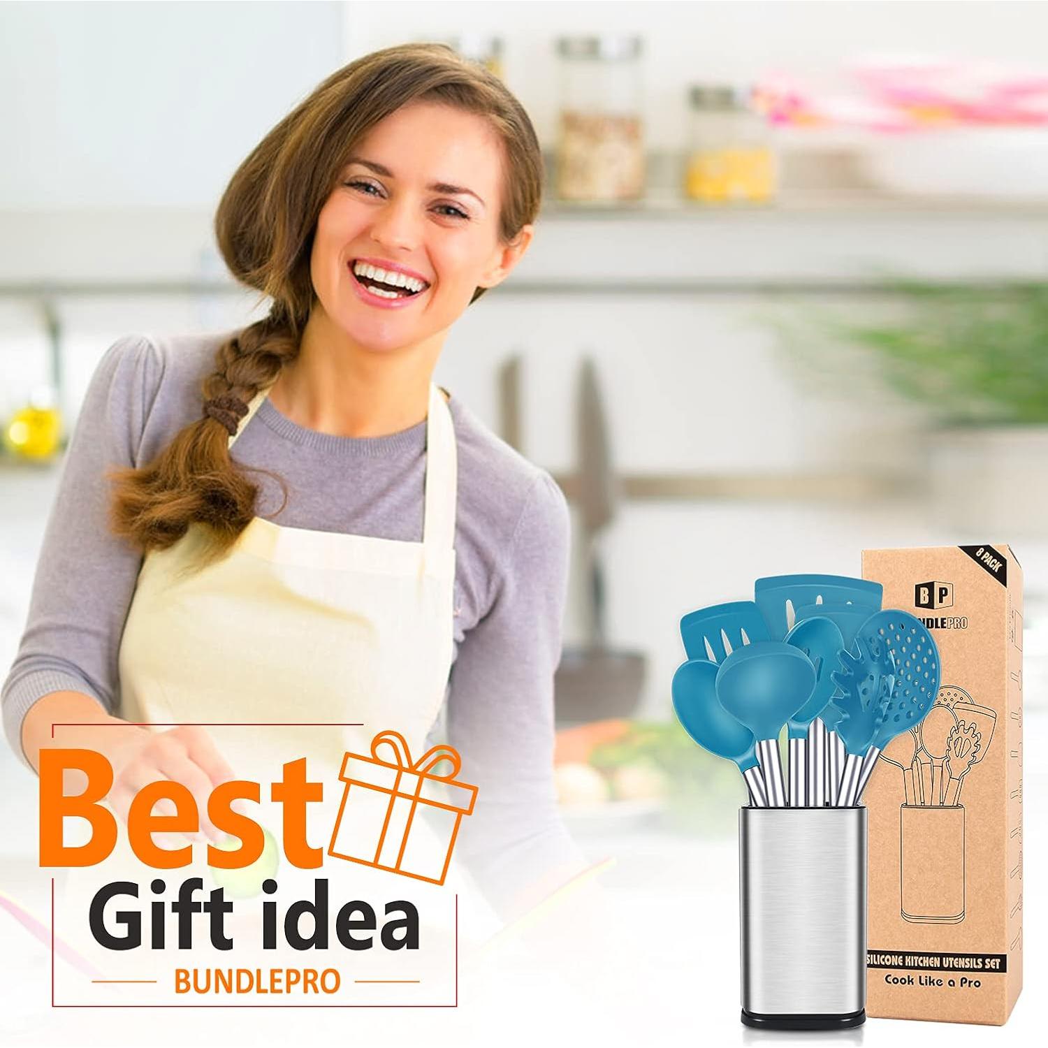 Juego de Utensilios de Cocina BUNDLEPRO 8 Piezas Silicona Azul