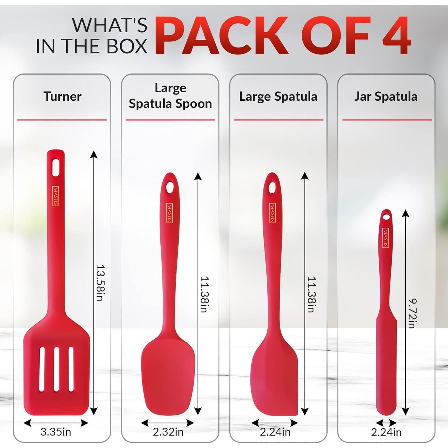 Juego de Espátulas de Silicona Masus 4 Piezas Resistente al Calor