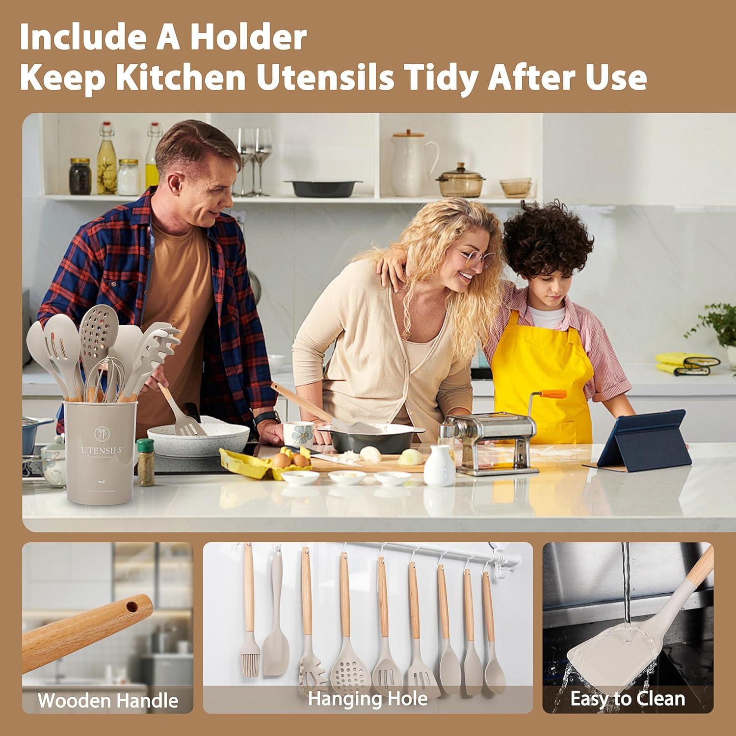 Juego de Utensilios de Cocina Silicona NCUE 26 Piezas Caqui