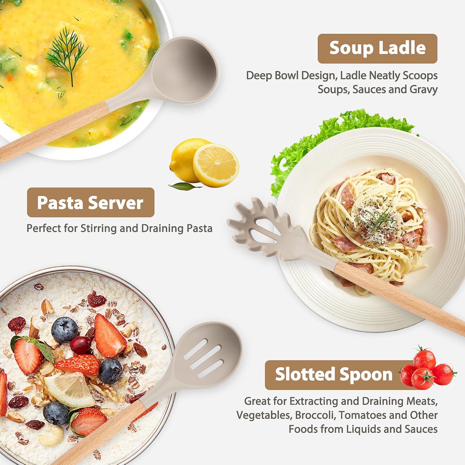 Juego de Utensilios de Cocina Silicona NCUE 26 Piezas Caqui