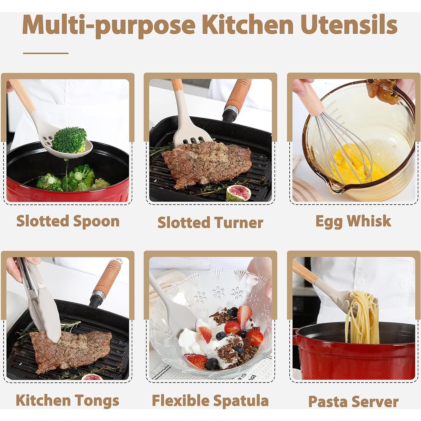 Juego de Utensilios de Cocina Silicona NCUE 26 Piezas Caqui