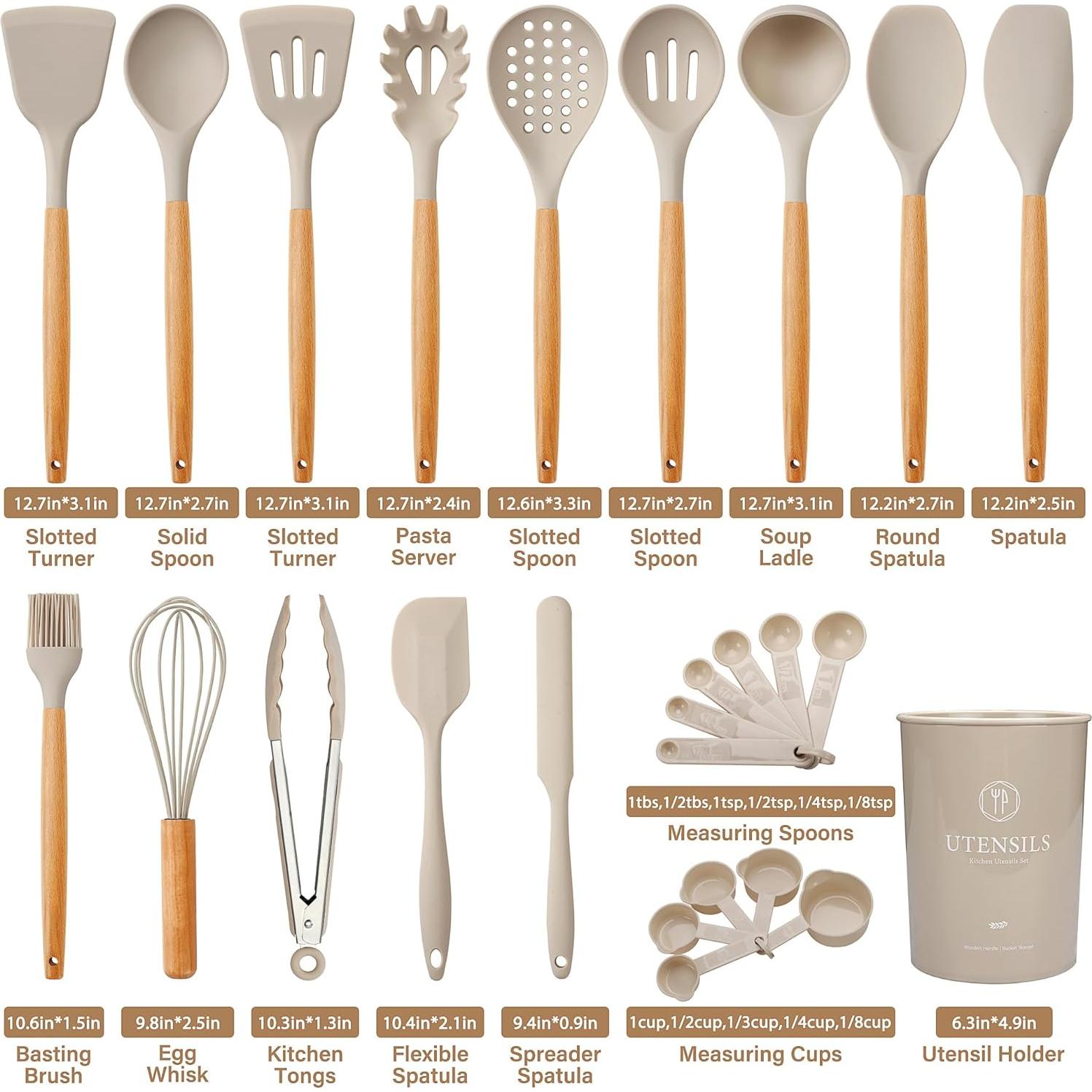 Juego de Utensilios de Cocina Silicona NCUE 26 Piezas Caqui