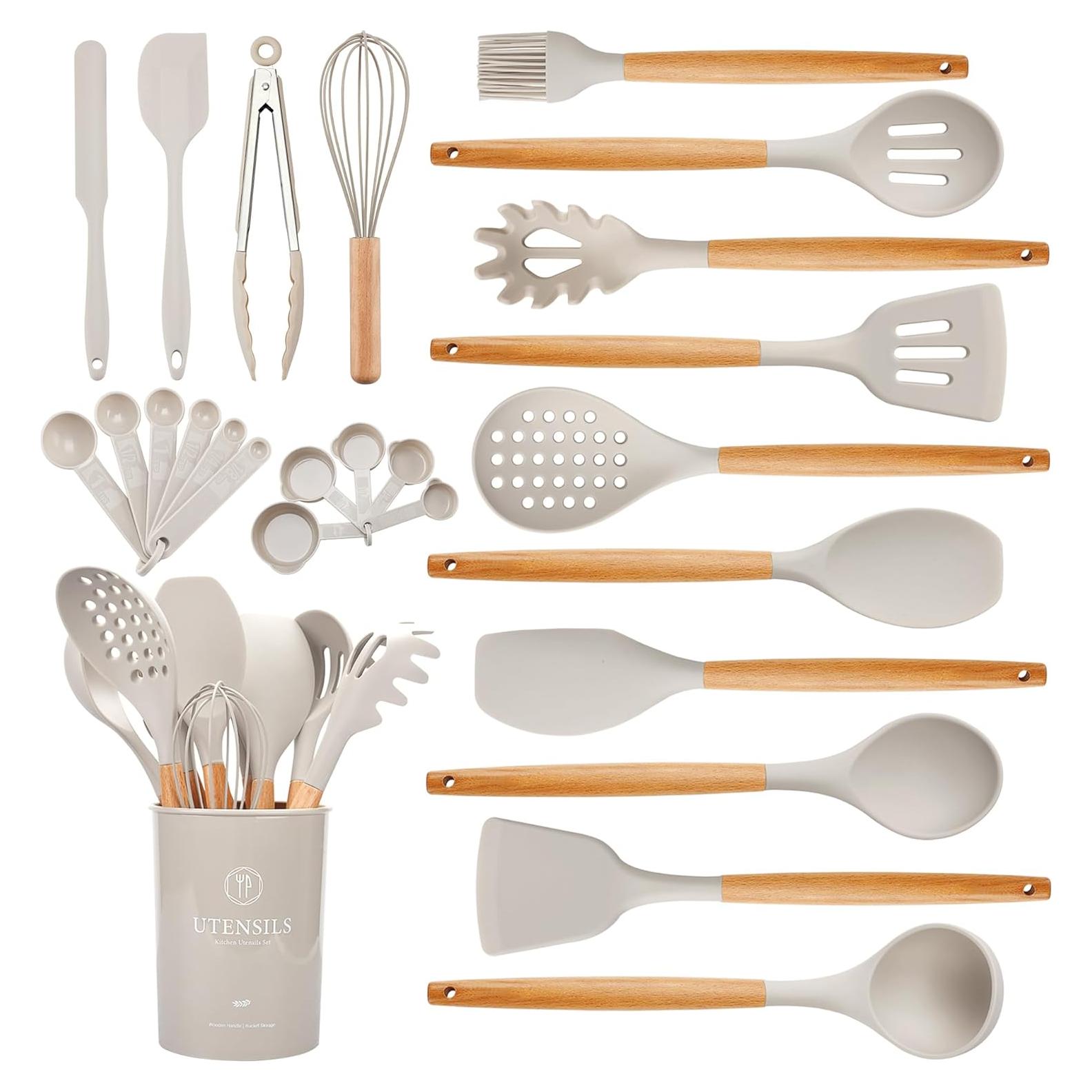 Juego de Utensilios de Cocina Hvygss 26 Piezas Silicona Caqui