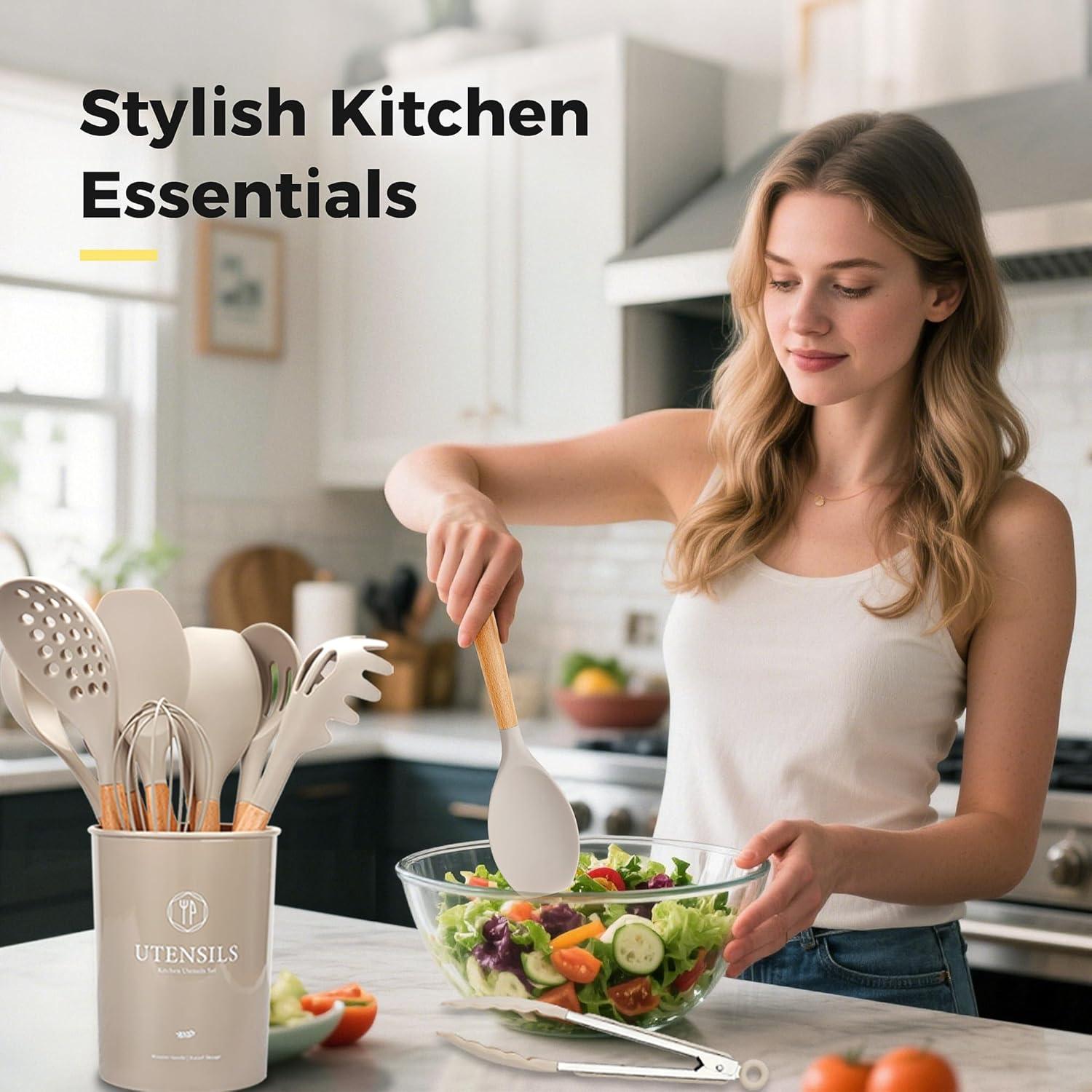 Juego de Utensilios de Cocina Hvygss 26 Piezas Silicona Caqui