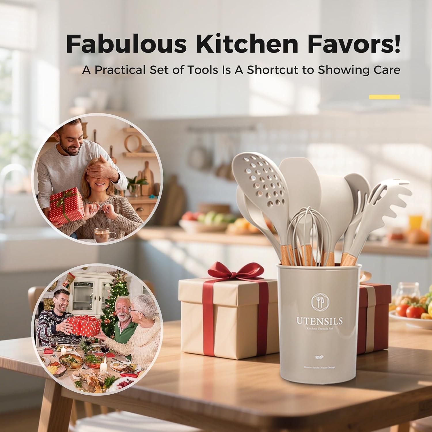 Juego de Utensilios de Cocina Hvygss 26 Piezas Silicona Caqui