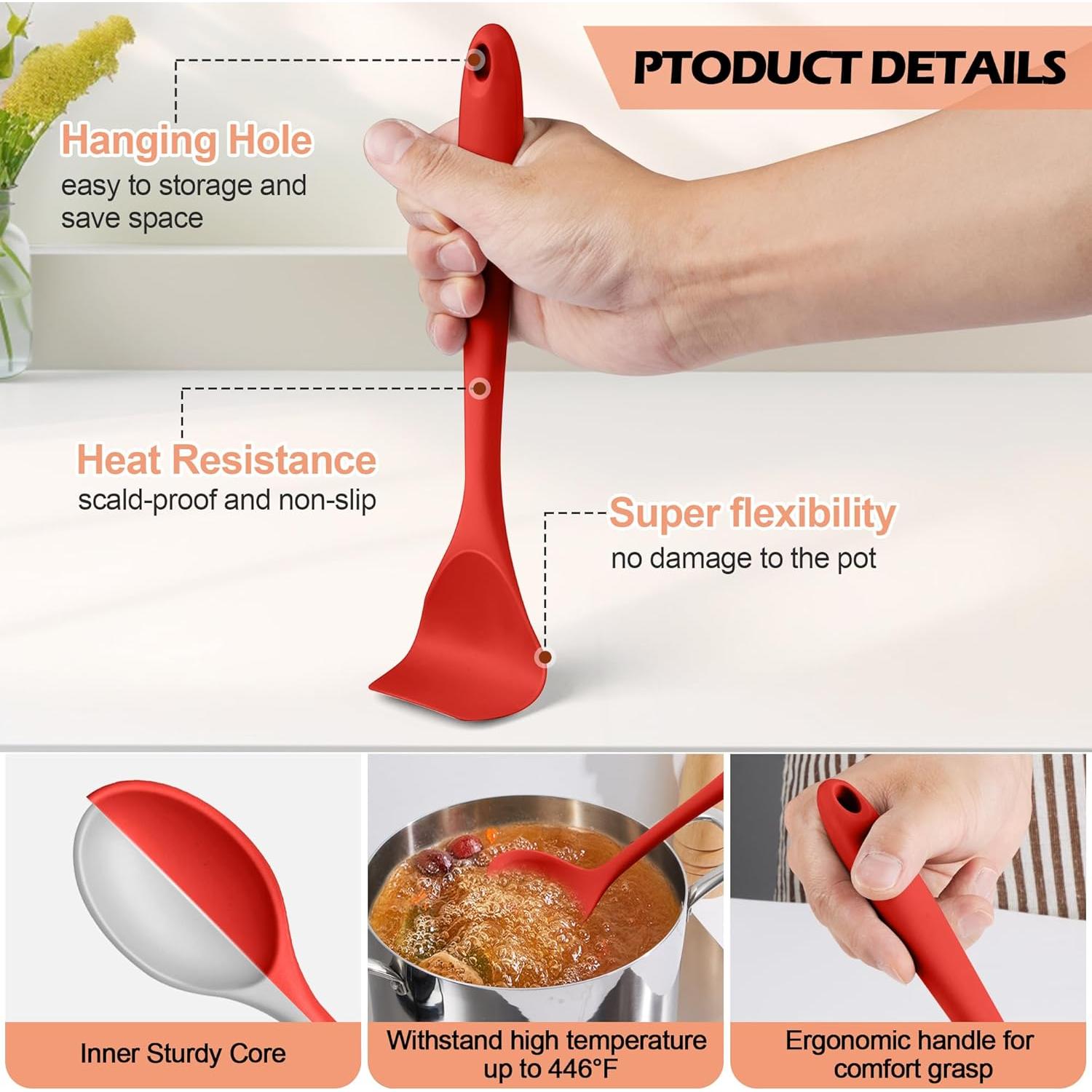 Juego de Utensilios de Cocina 15 Piezas Homikit Silicona Roja