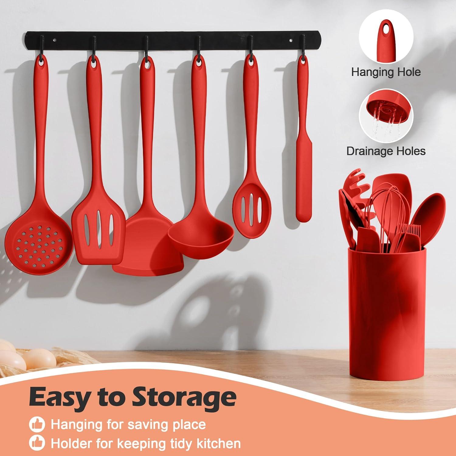 Juego de Utensilios de Cocina 15 Piezas Homikit Silicona Roja