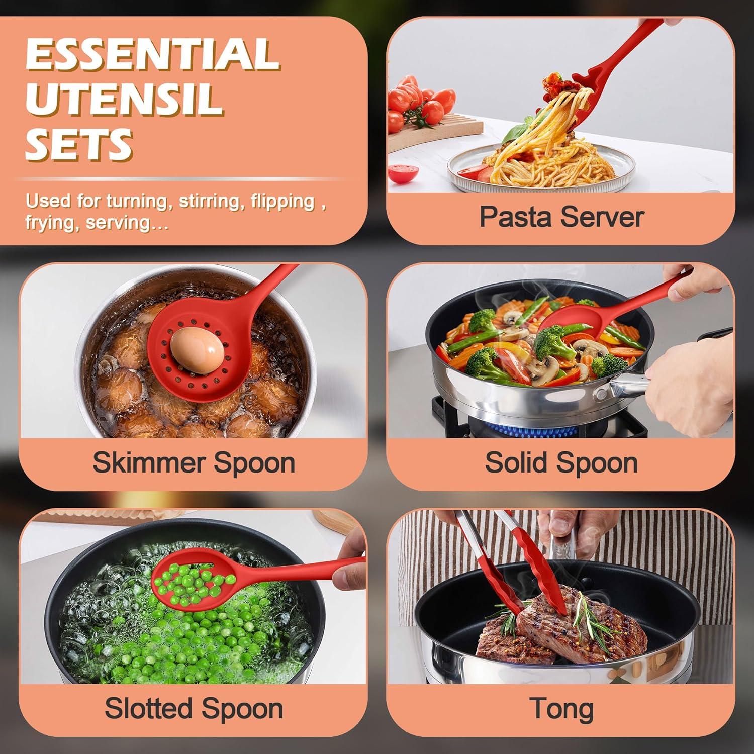 Juego de Utensilios de Cocina 15 Piezas Homikit Silicona Roja