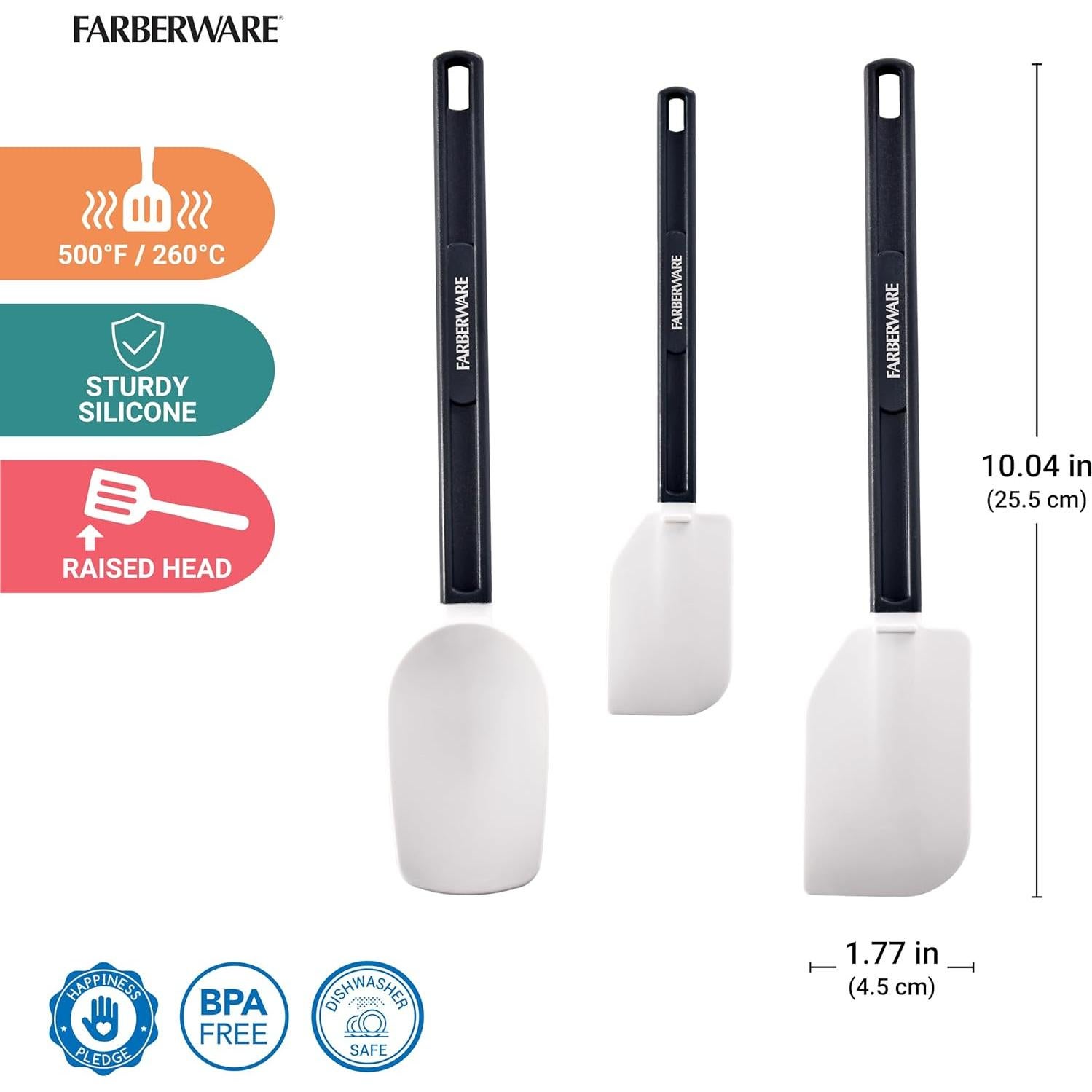 Juego de Espátulas de Silicona Pro 3 Piezas Farberware 25.4-38.1 cm