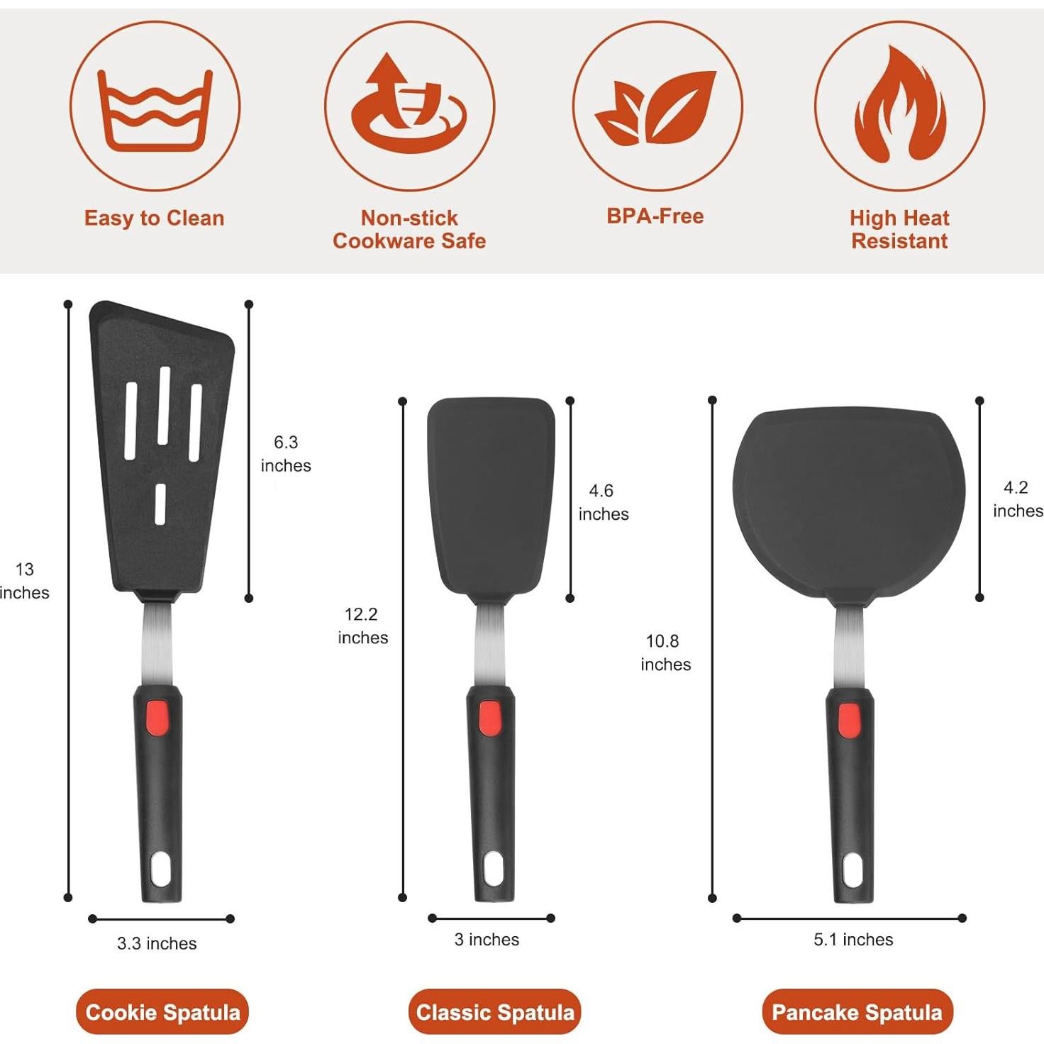 Juego de Espátulas de Silicona Hotec 3 Piezas Resistente al Calor