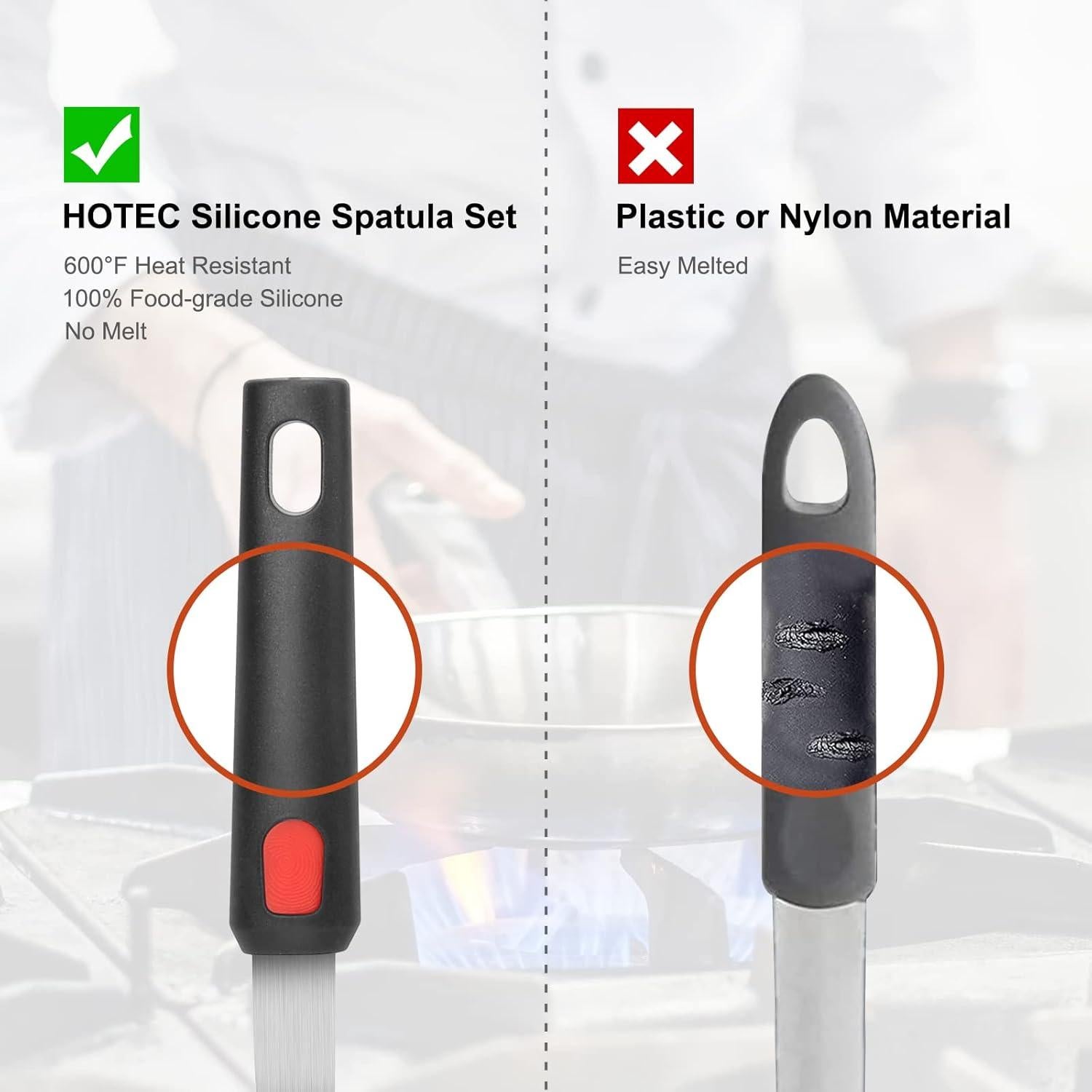 Juego de Espátulas de Silicona Hotec 3 Piezas Resistente al Calor