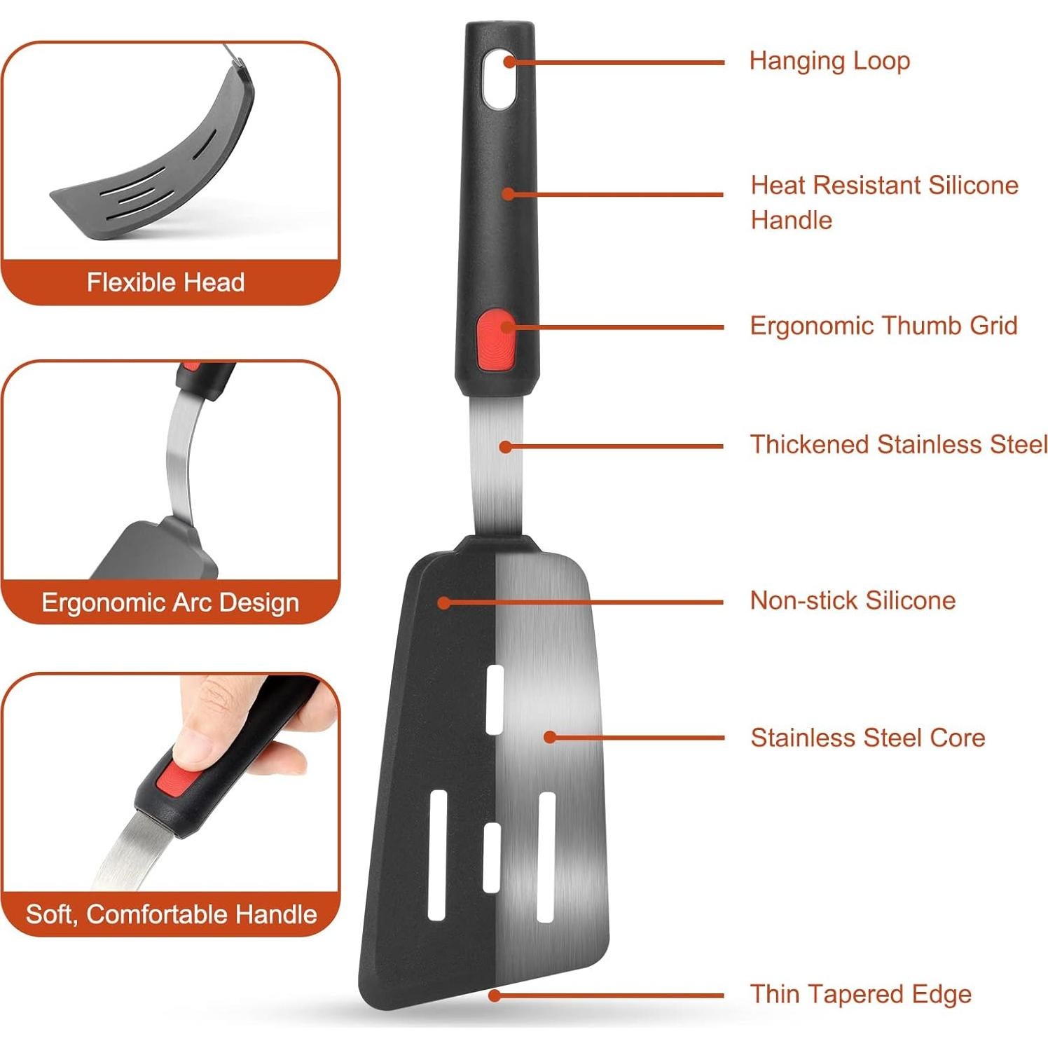 Juego de Espátulas de Silicona Hotec 3 Piezas Resistente al Calor