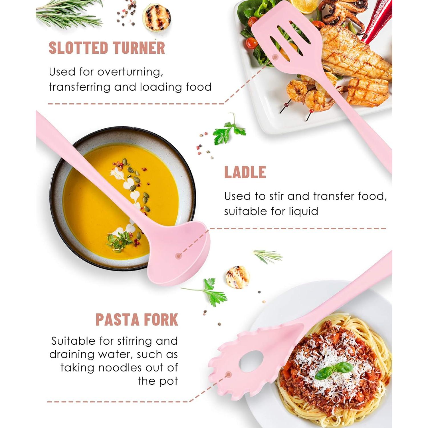 Juego de Utensilios de Cocina Pranski 12 Piezas Silicona Rosa