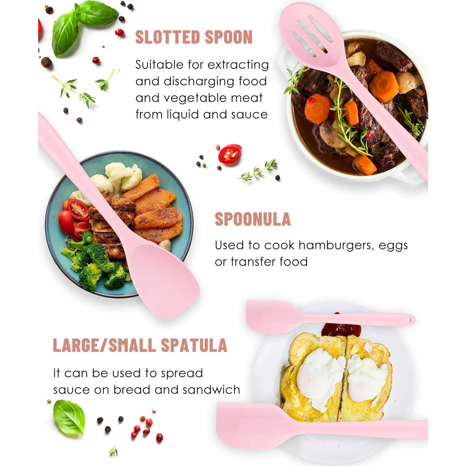 Juego de Utensilios de Cocina Pranski 12 Piezas Silicona Rosa