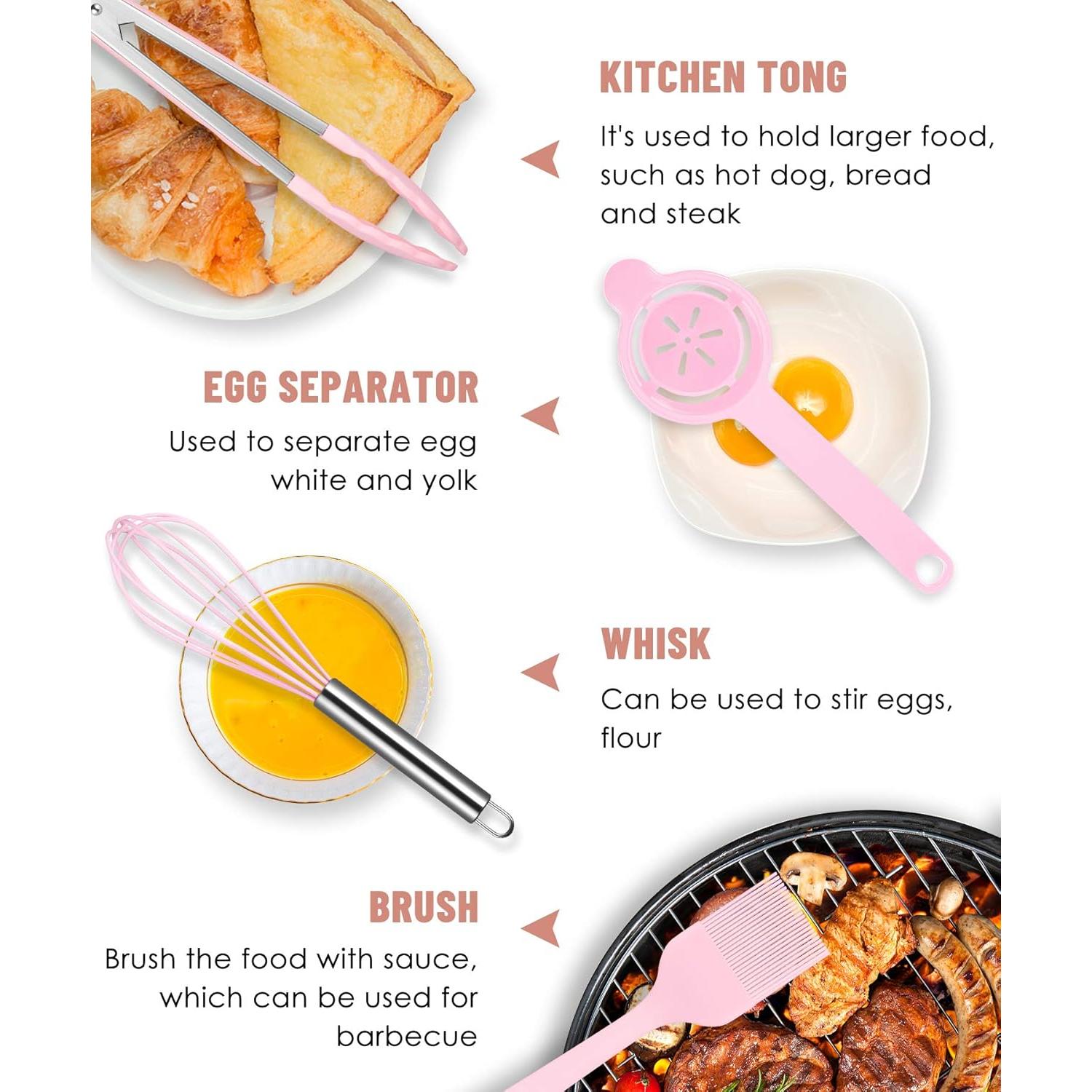 Juego de Utensilios de Cocina Pranski 12 Piezas Silicona Rosa