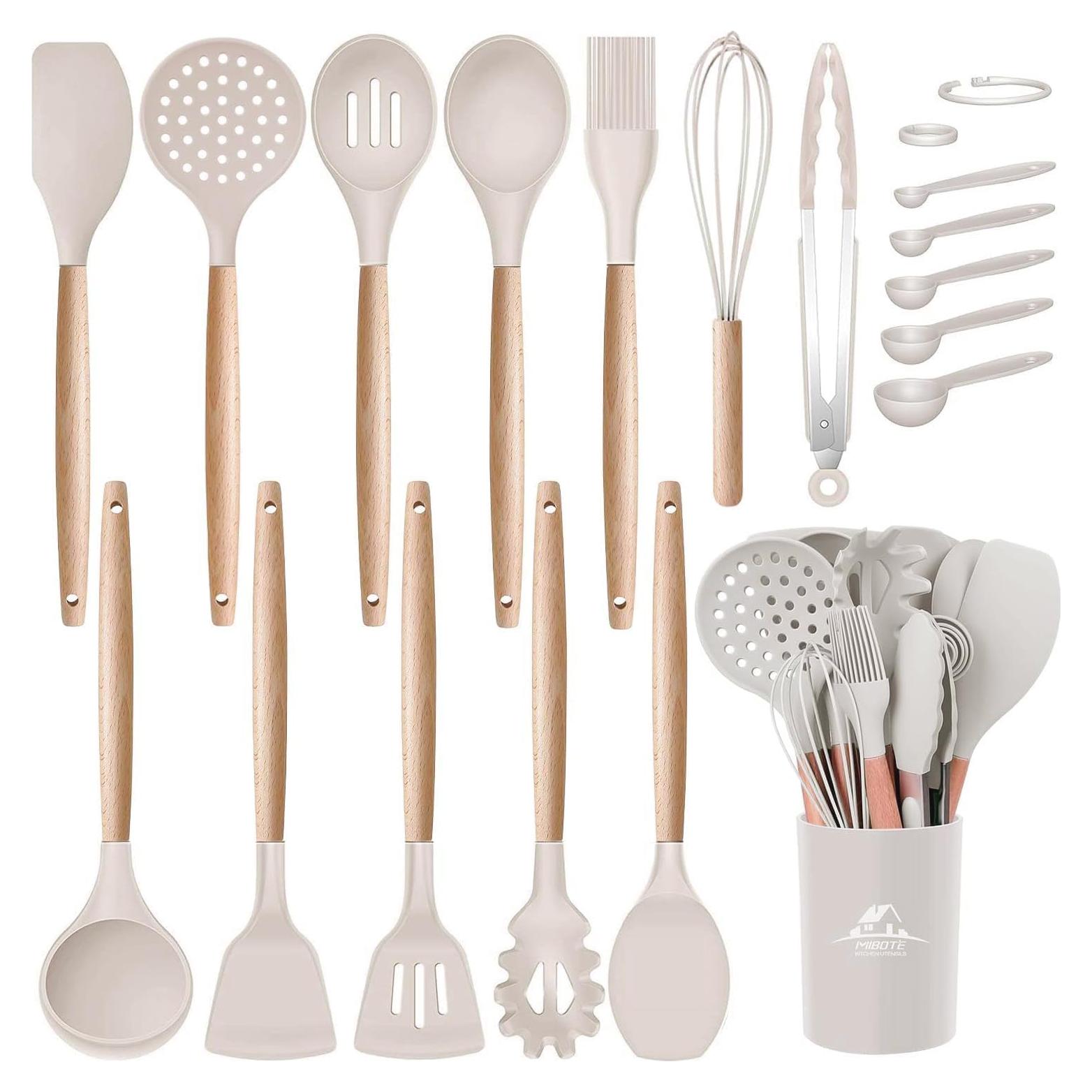 Juego de Utensilios de Cocina MIBOTE Silicona y Madera 11 Piezas