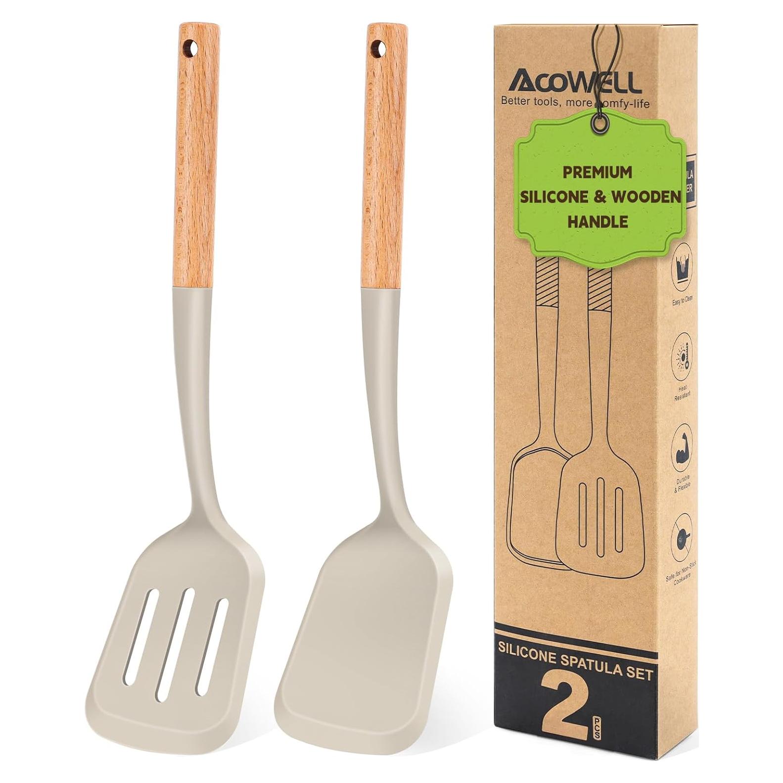 Juego de 2 Espátulas de Silicona AcoWELL con Mango de Madera