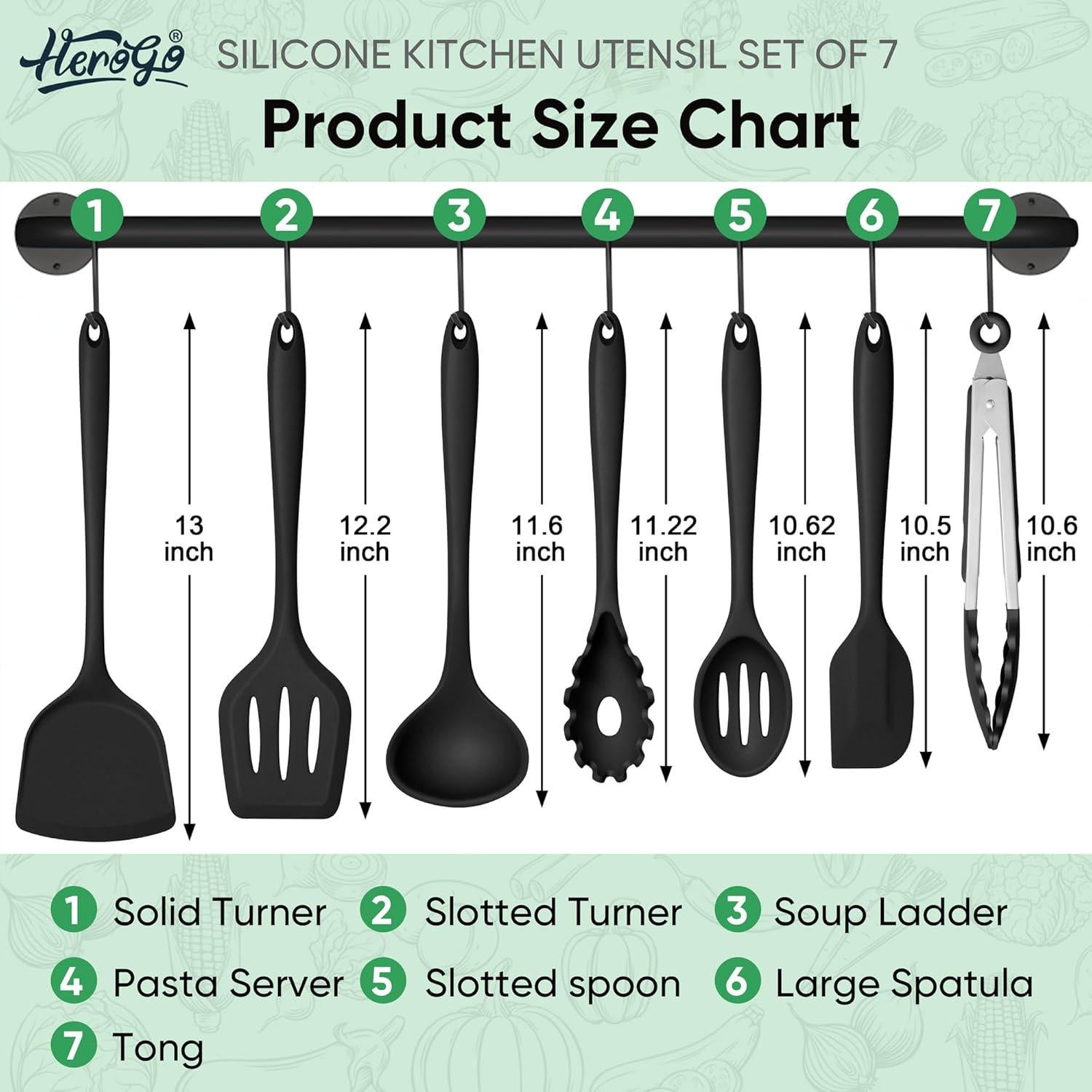 Juego de Utensilios de Cocina Herogo 7 Piezas Silicona Negro