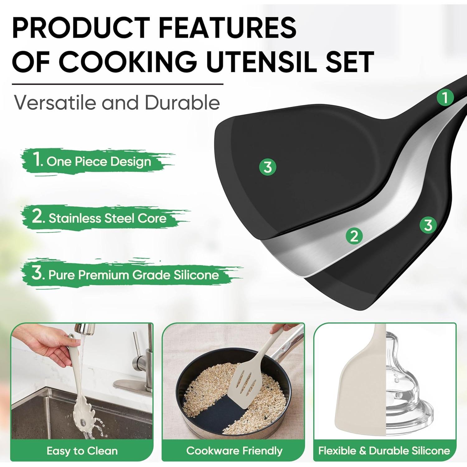 Juego de Utensilios de Cocina Herogo 7 Piezas Silicona Negro