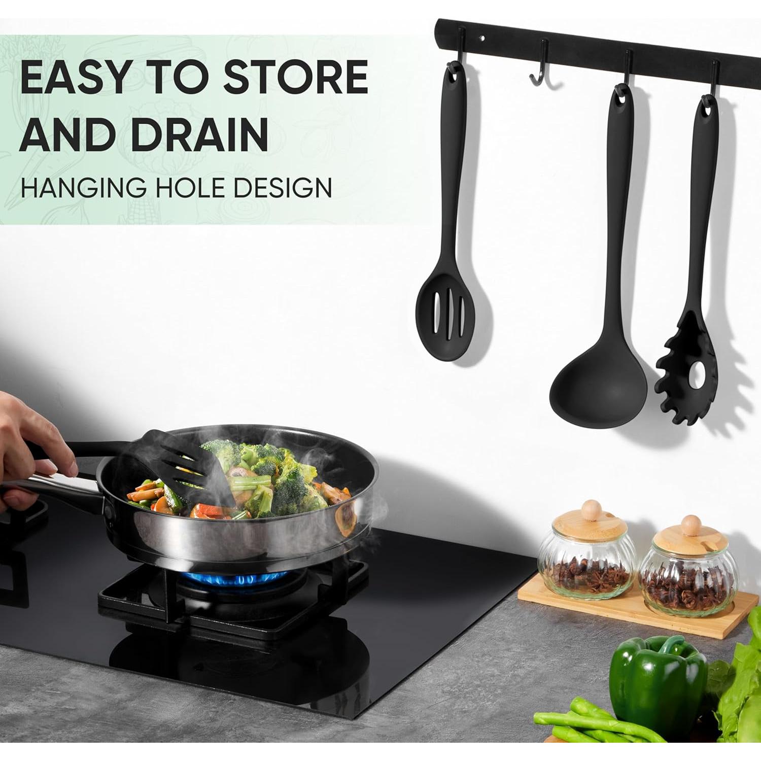 Juego de Utensilios de Cocina Herogo 7 Piezas Silicona Negro