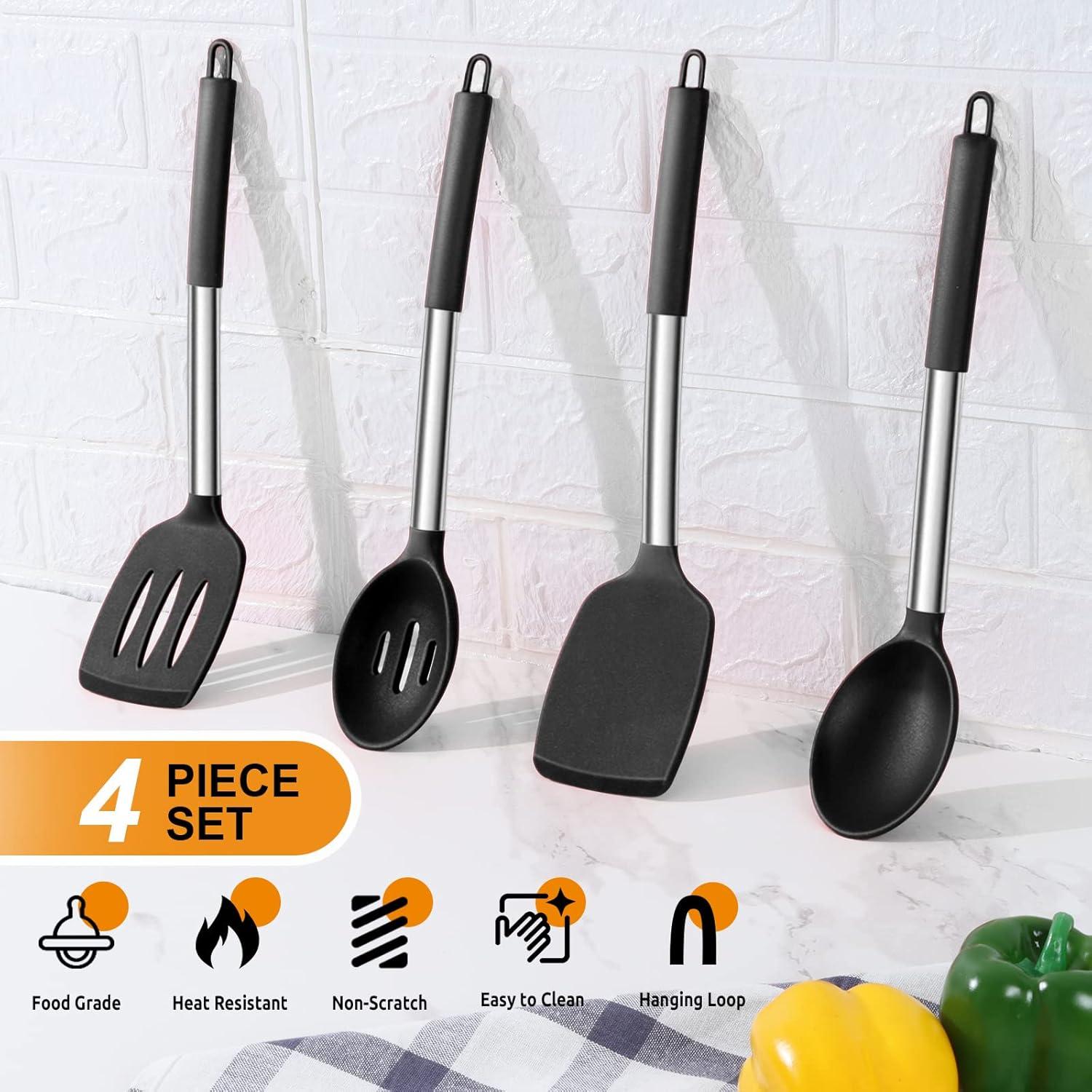 Juego de Utensilios de Cocina E-far 4 Piezas Silicona Negra