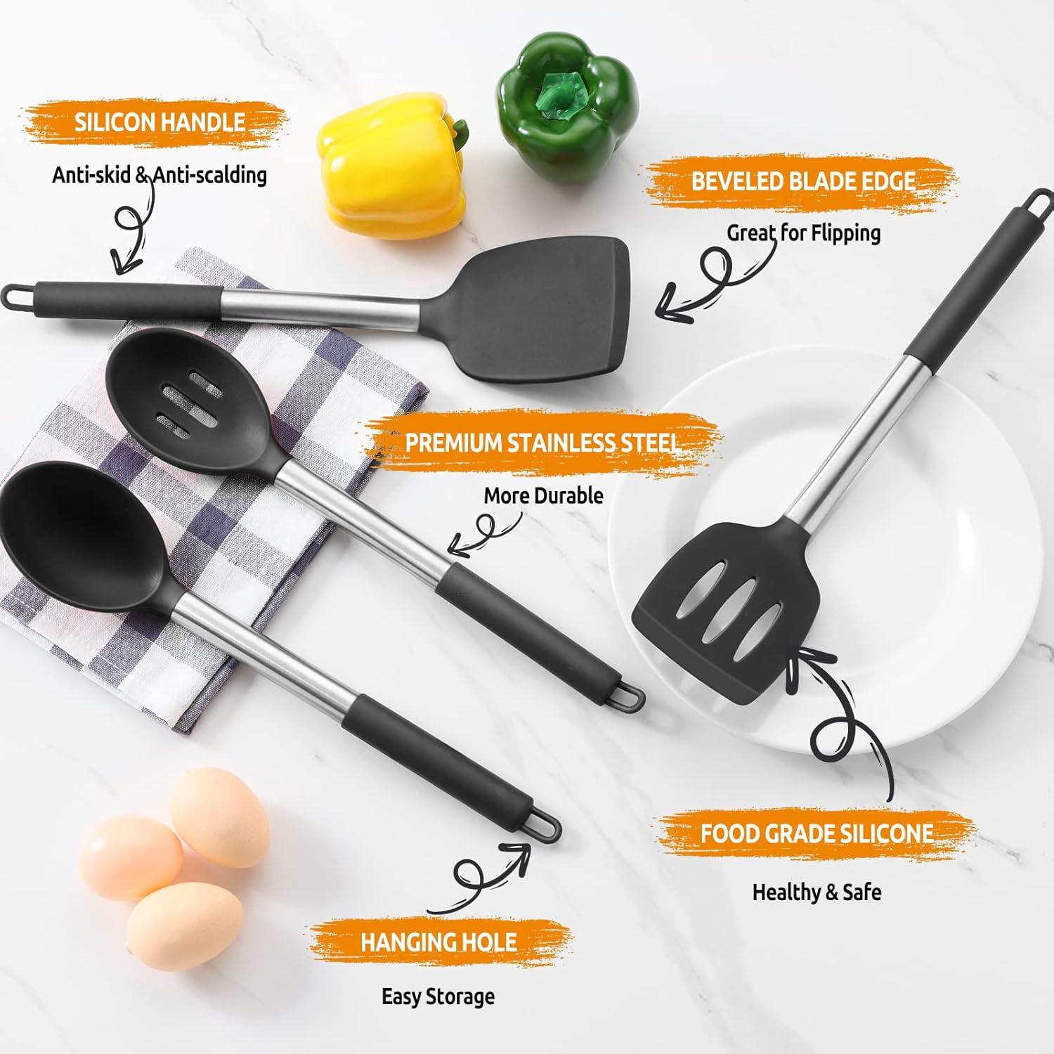 Juego de Utensilios de Cocina E-far 4 Piezas Silicona Negra