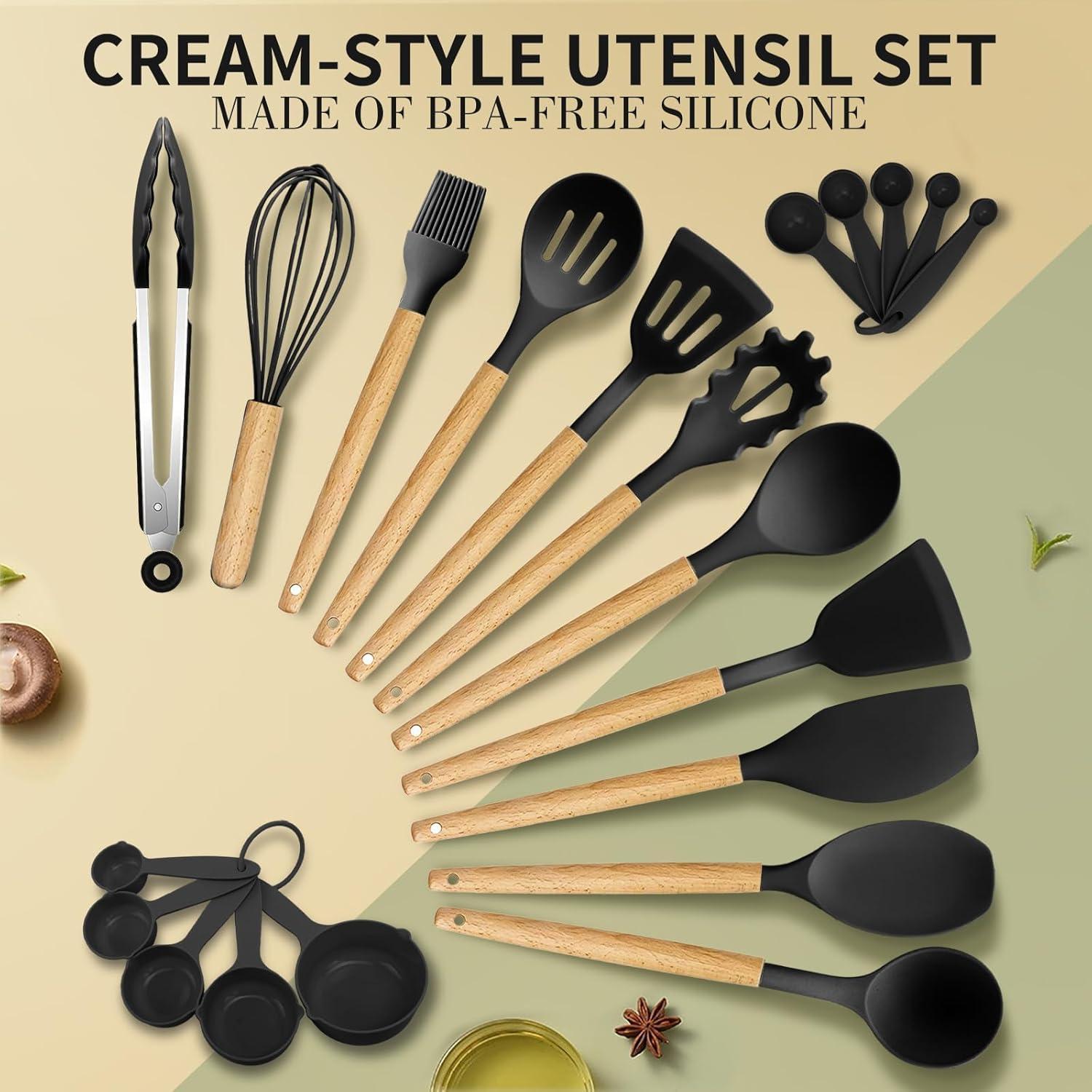 Juego de Utensilios de Cocina 22 Piezas GLORSIGN Silicona Negra