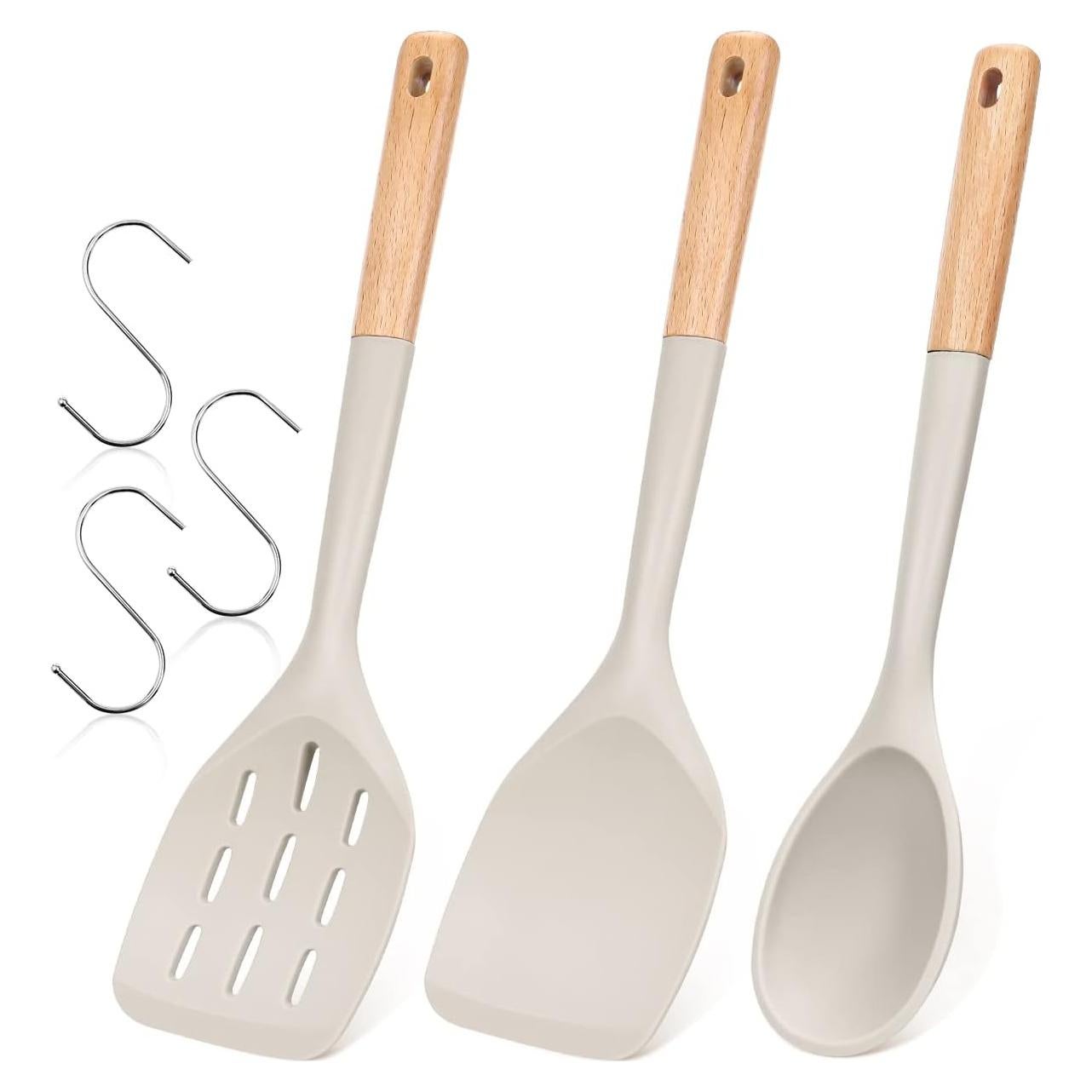 Juego de 3 Espátulas de Silicona Badiano con Mango de Madera