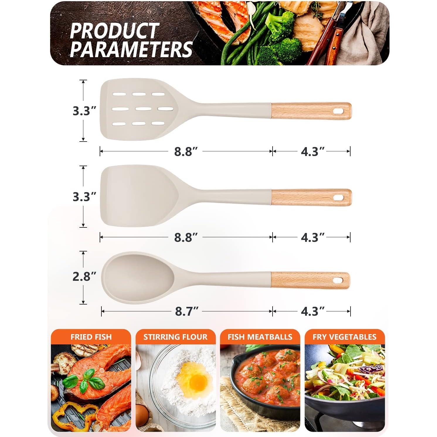 Juego de 3 Espátulas de Silicona Badiano con Mango de Madera