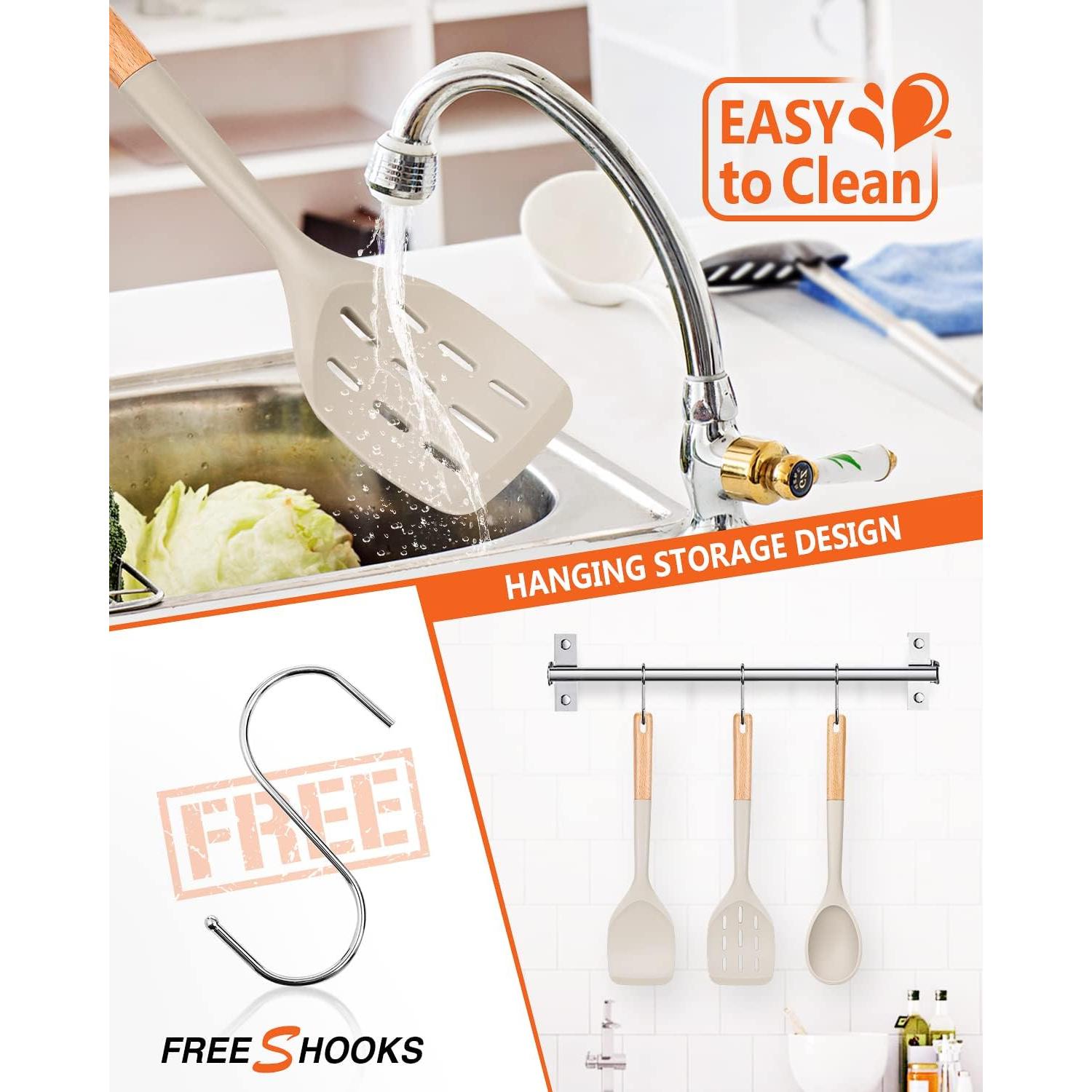 Juego de 3 Espátulas de Silicona Badiano con Mango de Madera