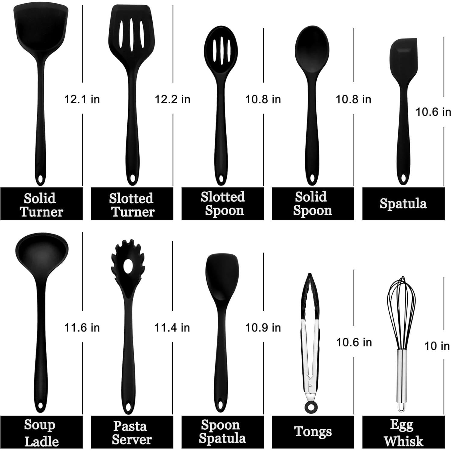 Set de Utensilios de Cocina E-far 10 Piezas Silicona Negra