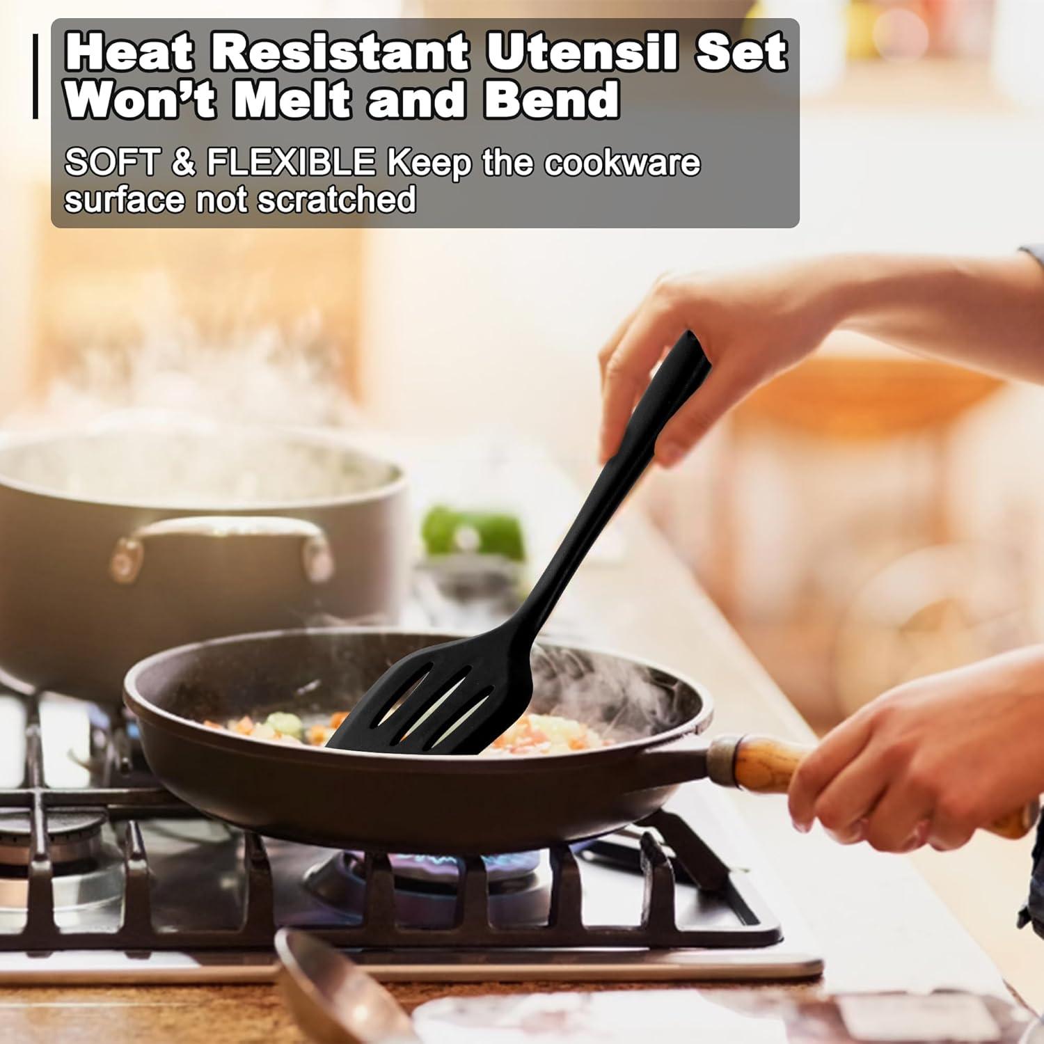 Set de Utensilios de Cocina E-far 10 Piezas Silicona Negra