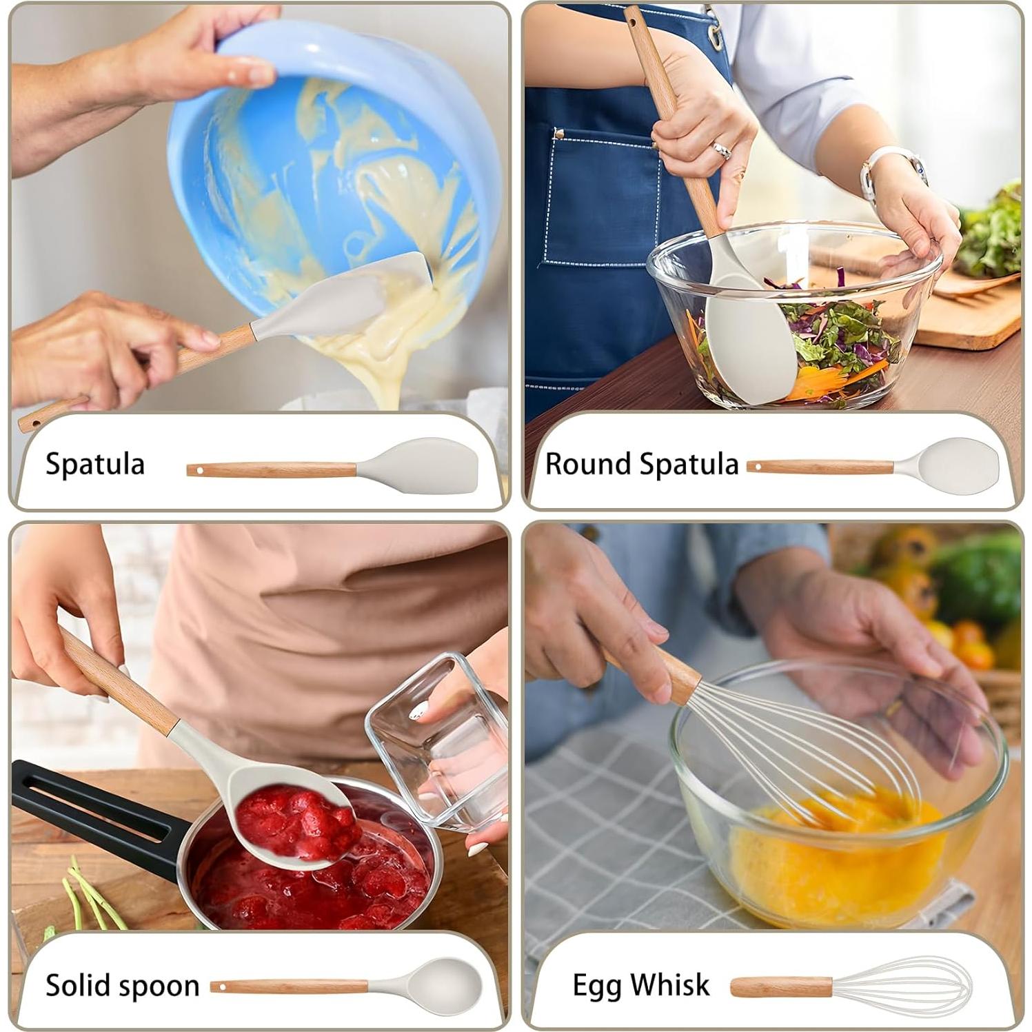 Juego de Utensilios de Cocina P&P CHEF 8 Piezas Silicona Madera