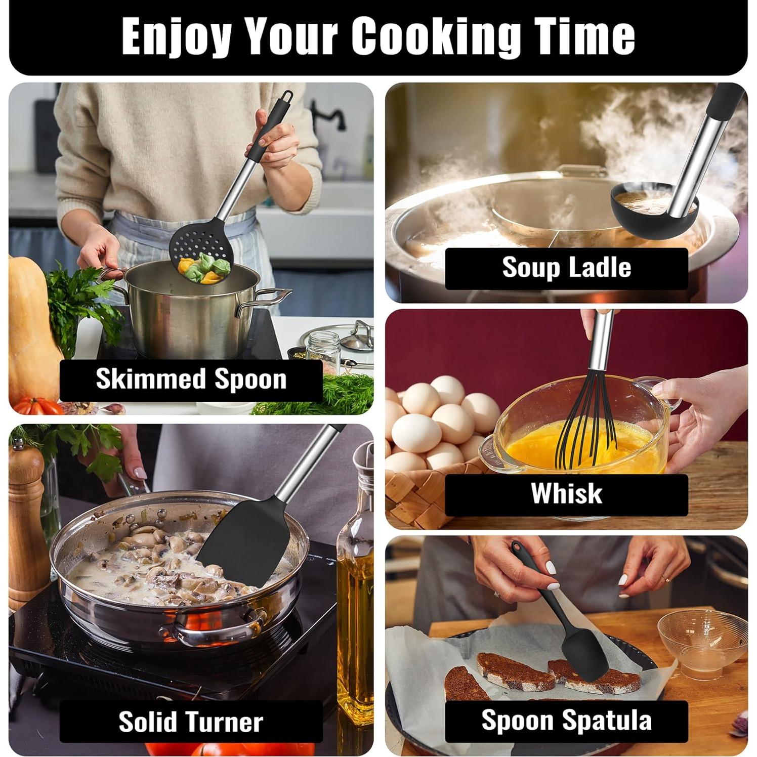 Juego de Utensilios de Cocina E-far 14 Piezas Silicona y Acero