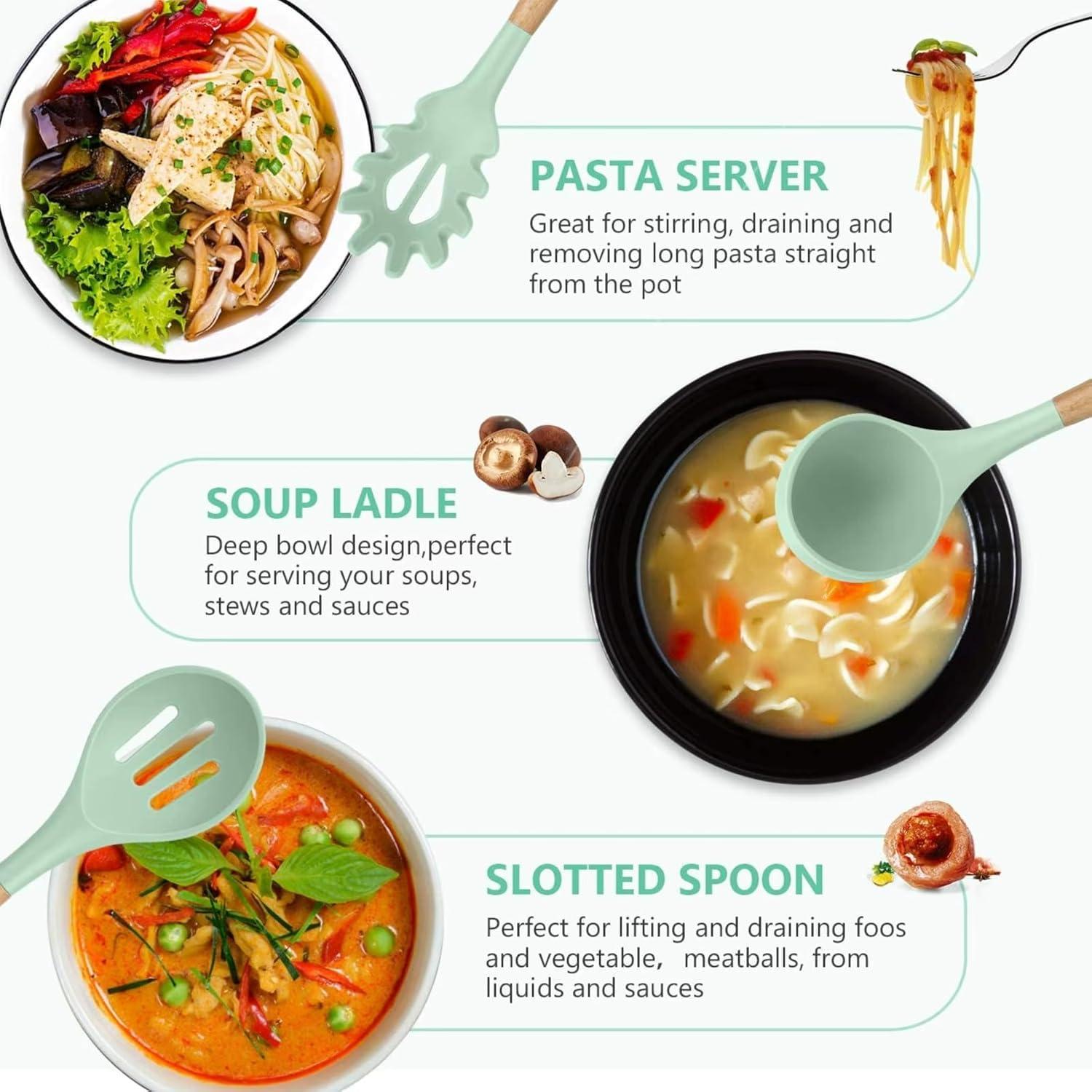 Juego de Utensilios de Cocina de Silicona 33 Piezas FEEMONT Verde