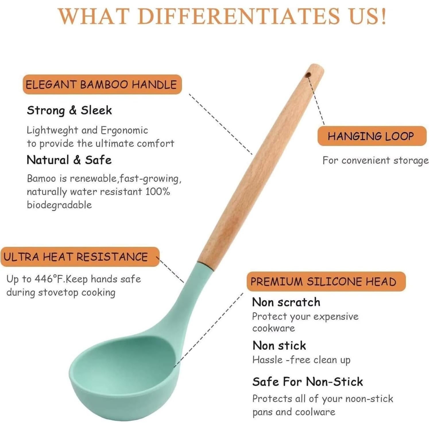 Juego de Utensilios de Cocina de Silicona 33 Piezas FEEMONT Verde