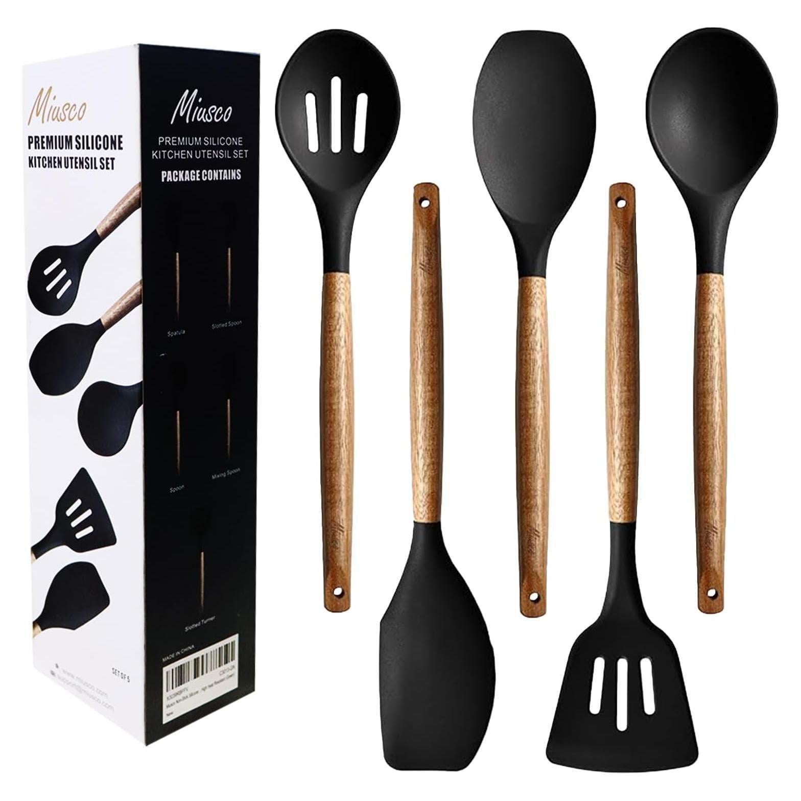 Juego de Utensilios de Cocina Miusco 5 Piezas Silicona Acacia